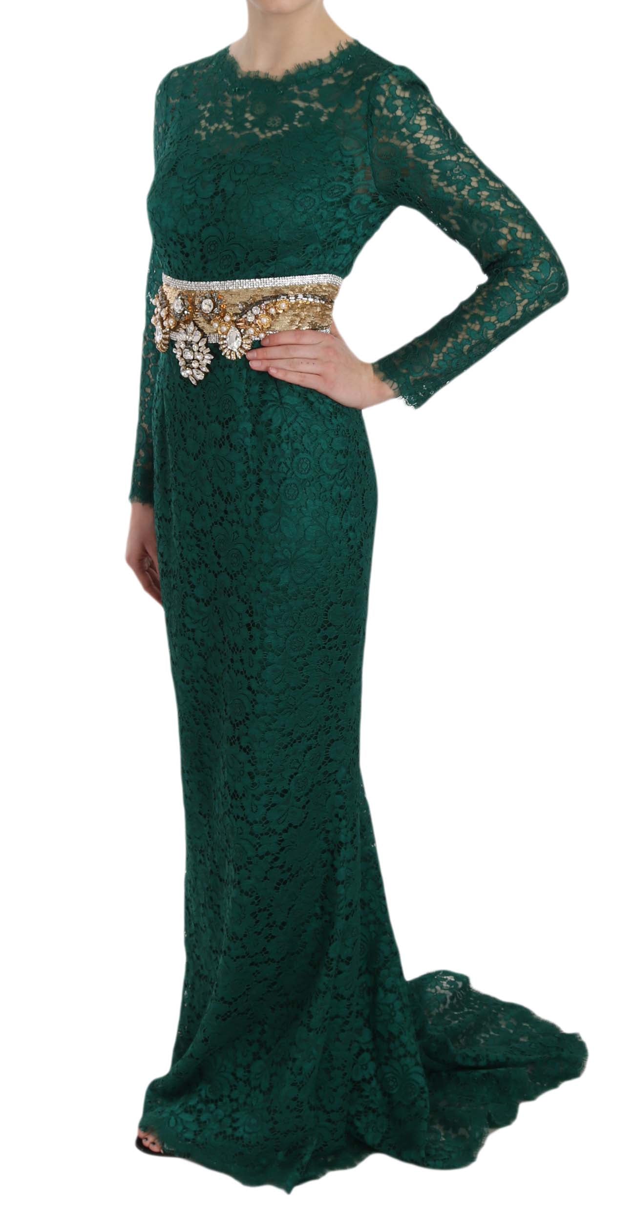 Dolce & Gabbana Emerald Elegance Long Sleeve Floor Length Dress