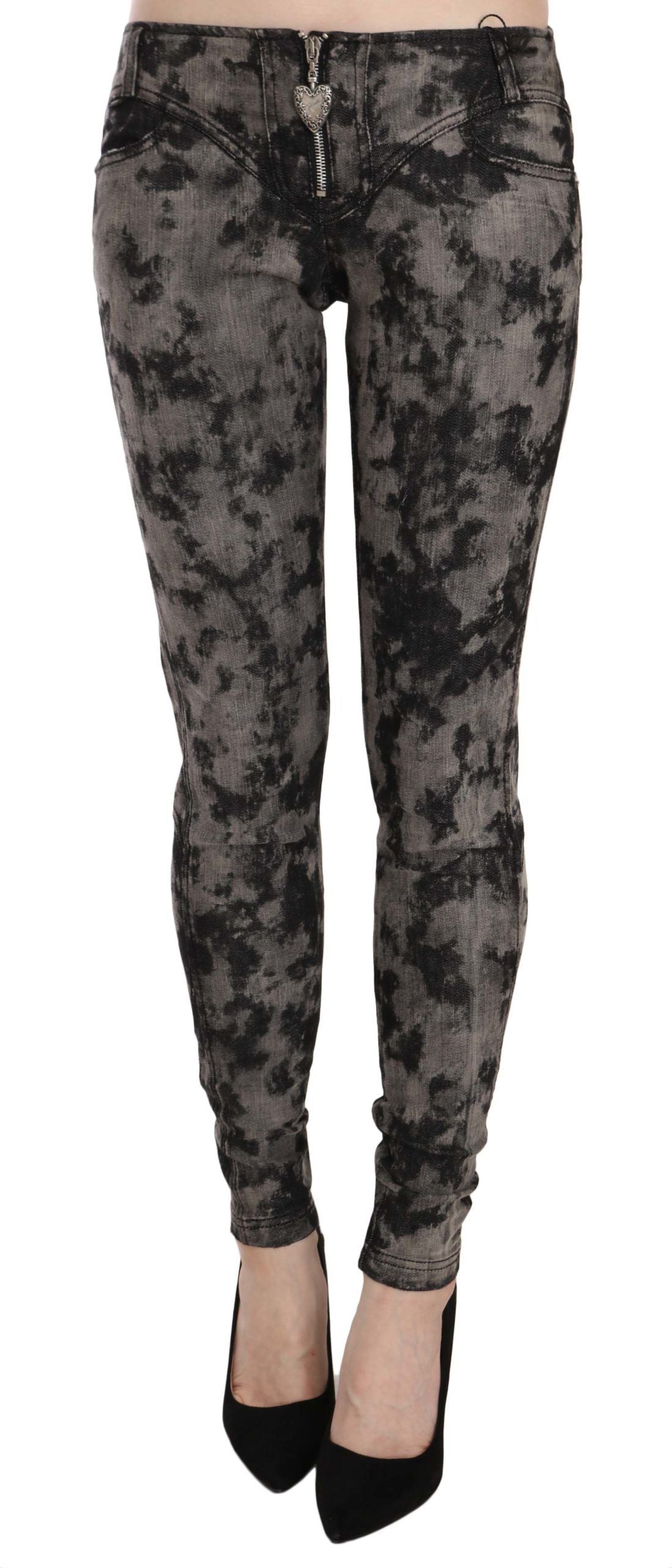 Just Cavalli Schwarze graue verblichene Skinny Denim-Hose mit niedriger Taille