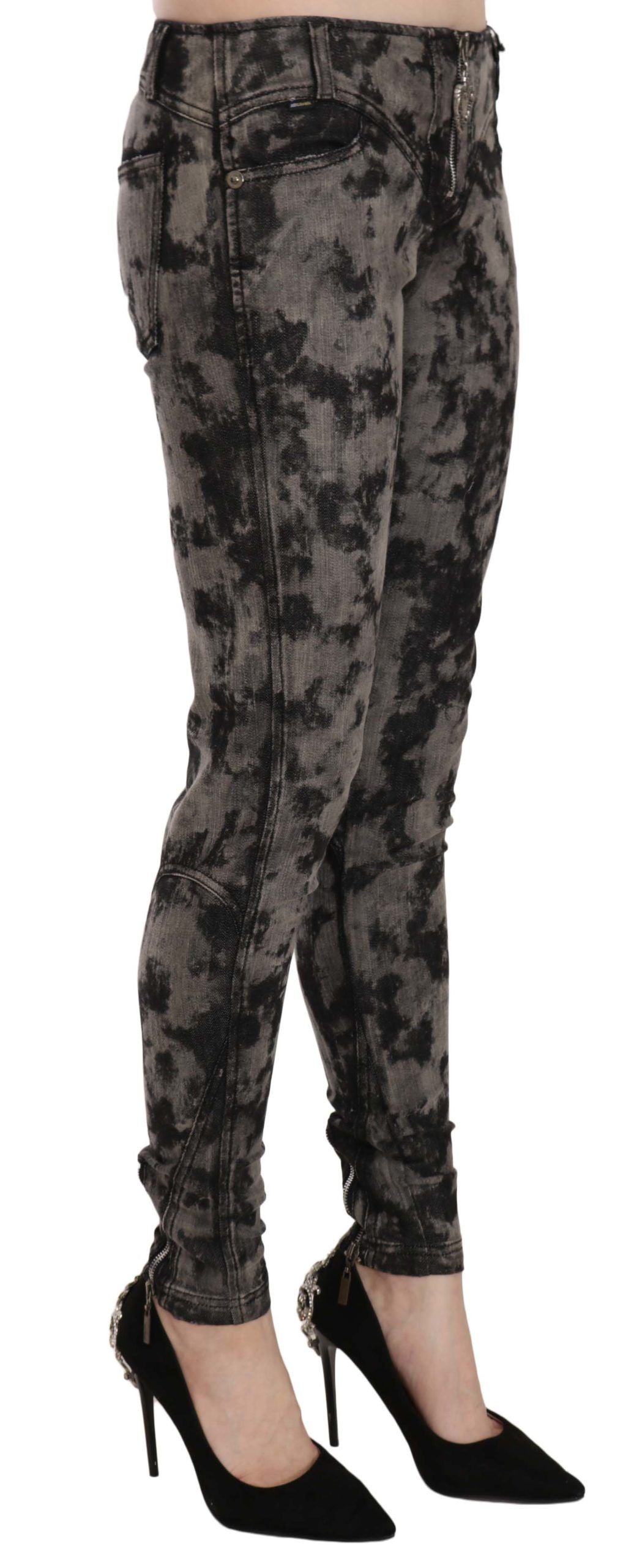 Just Cavalli Schwarze graue verblichene Skinny Denim-Hose mit niedriger Taille