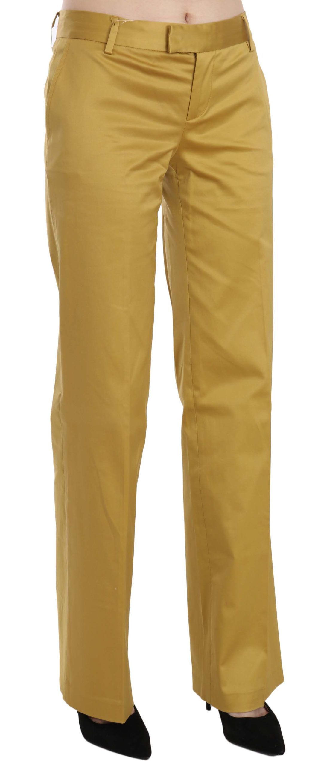Just Cavalli Mustard Tailored Cotton Mid Waist Pants