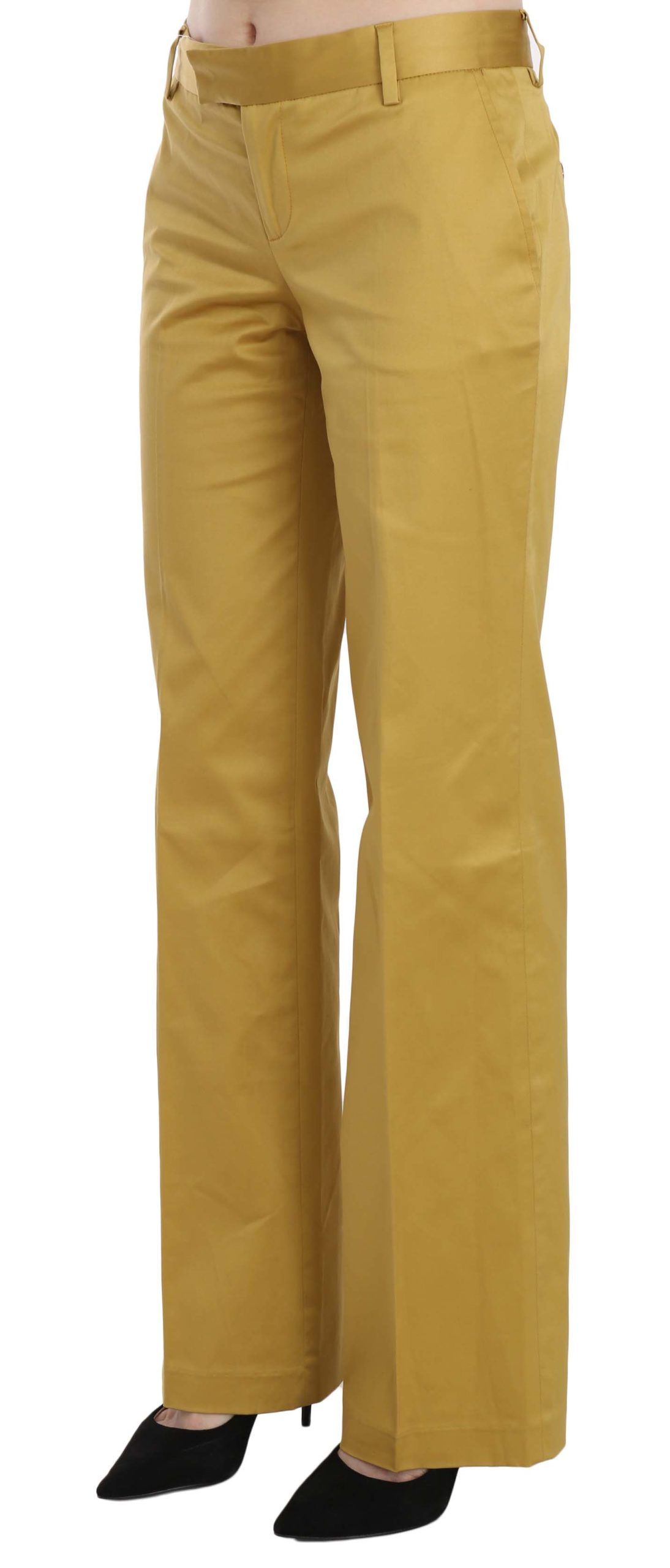 Just Cavalli Mustard Tailored Cotton Mid Waist Pants