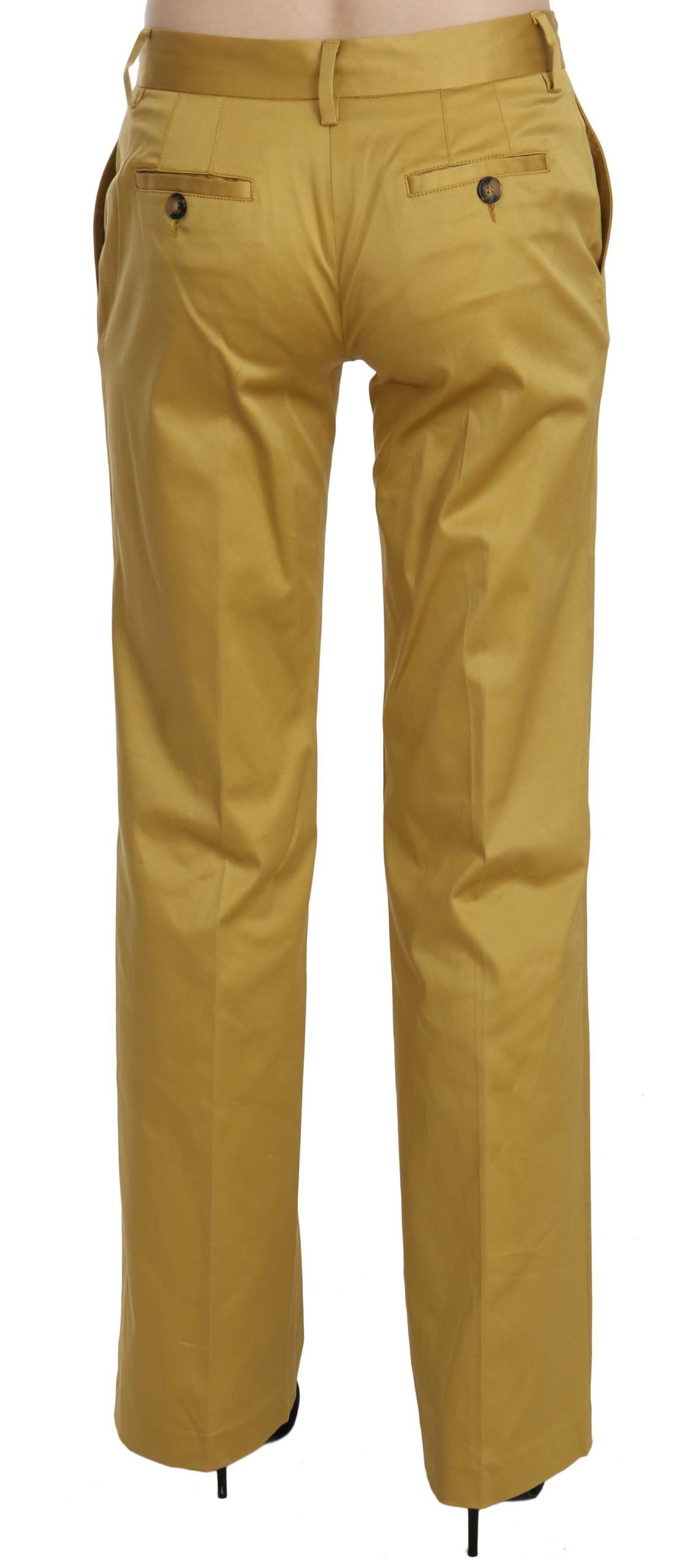 Just Cavalli Mustard Tailored Cotton Mid Waist Pants