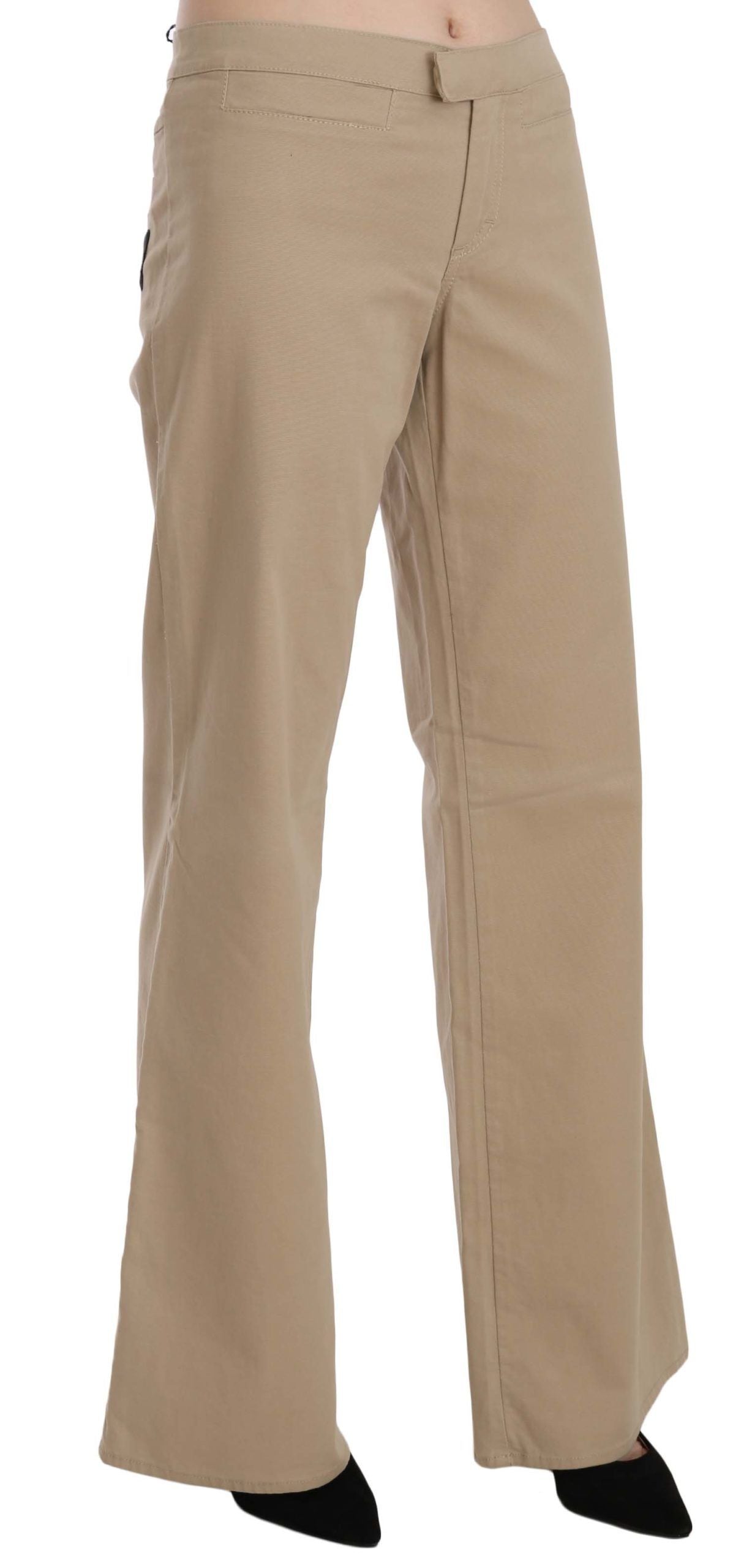 Just Cavalli Beige Cotton Mid Waist Flared Pants Trousers