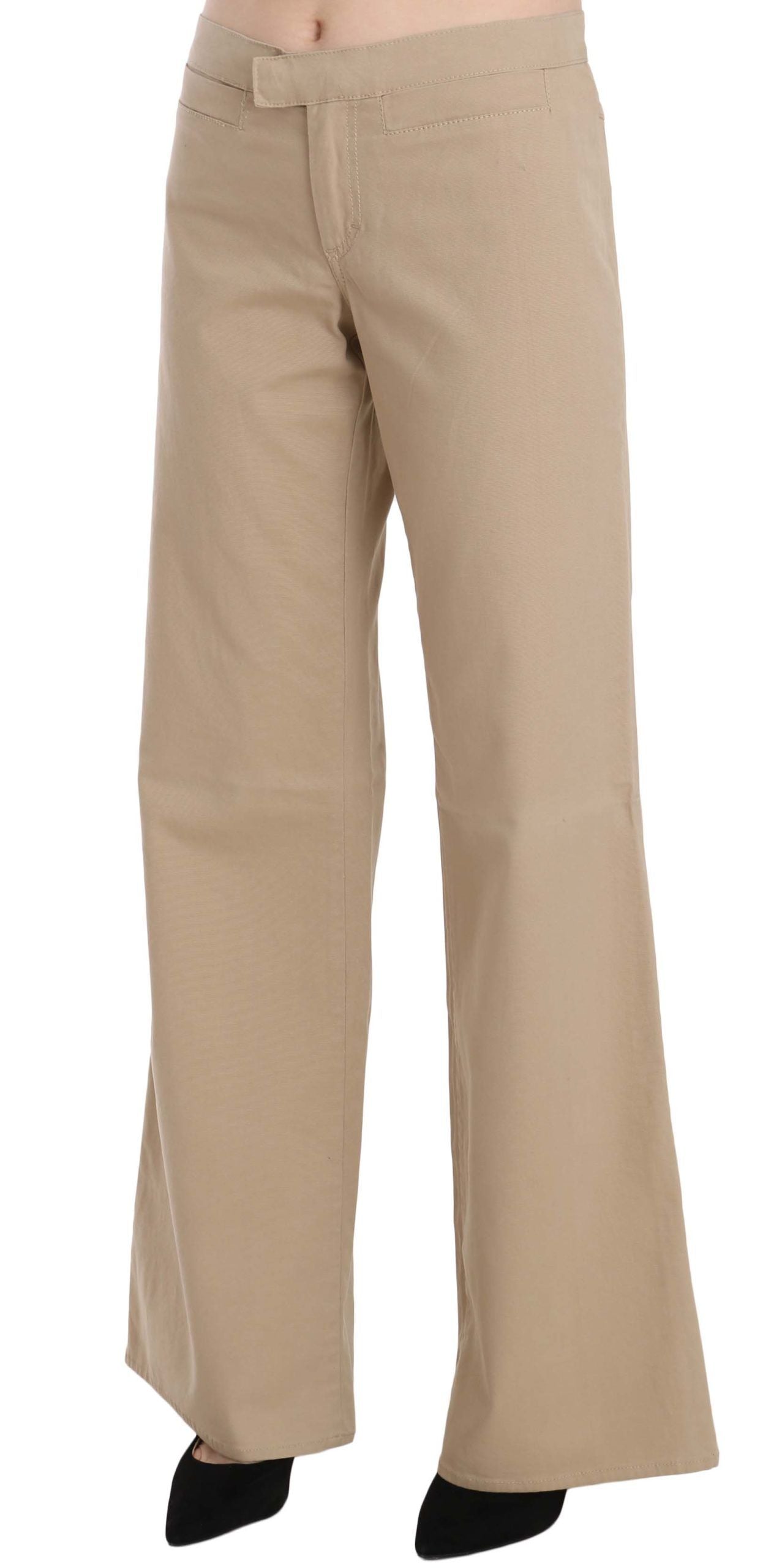 Just Cavalli Beige Cotton Mid Waist Flared Pants Trousers