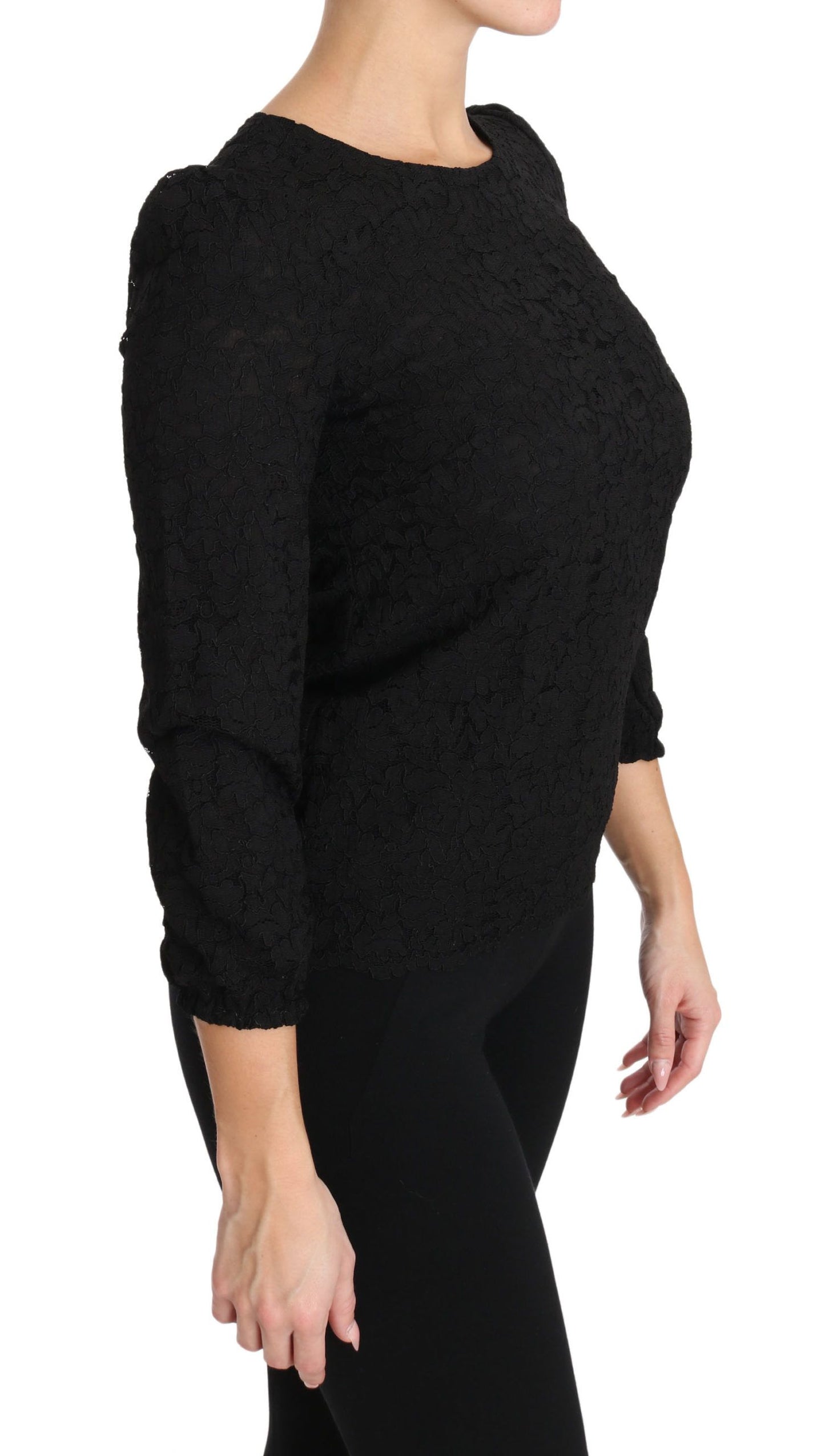 Dolce & Gabbana Schwarzes Blusentop mit floraler Spitze und Reißverschluss