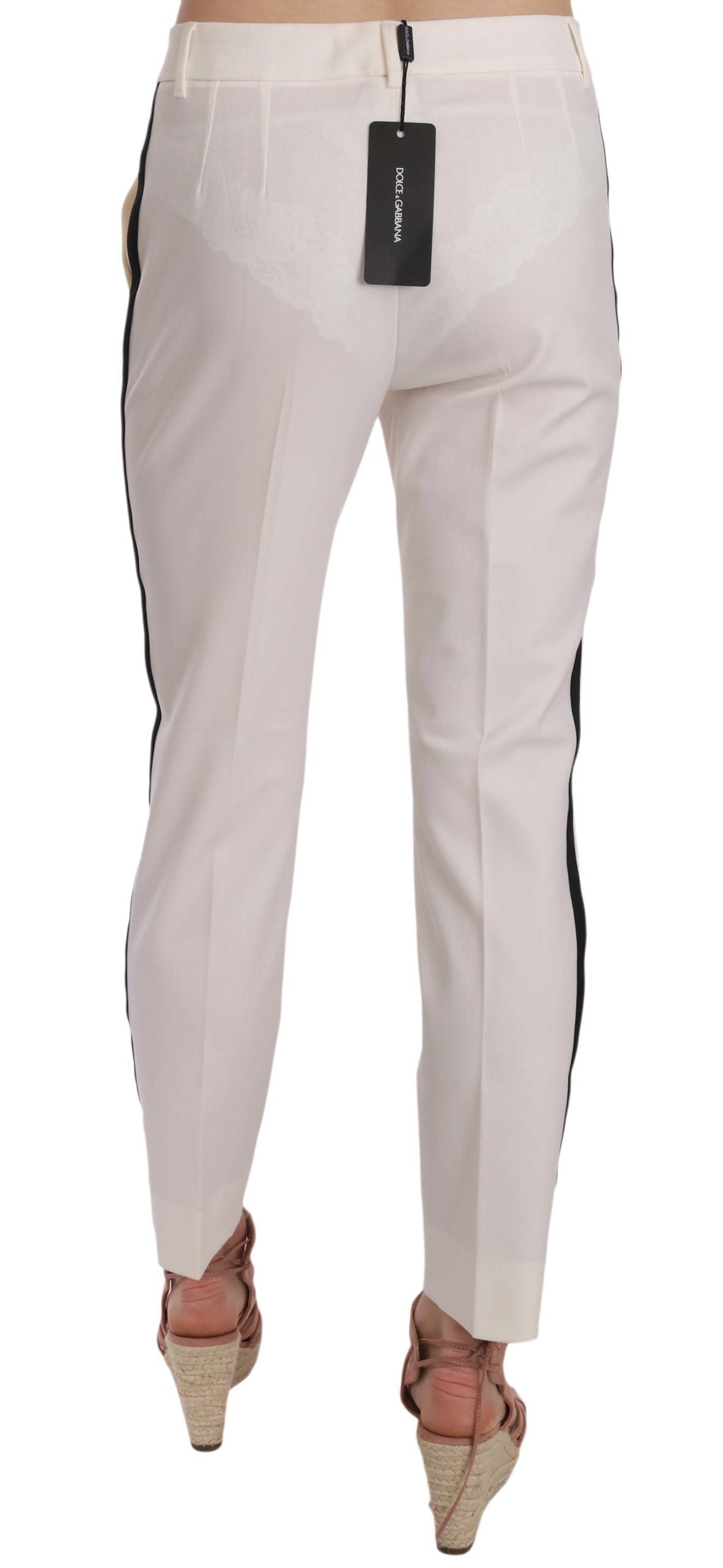 Dolce & Gabbana Elegant white striped wool cone-shaped trousers