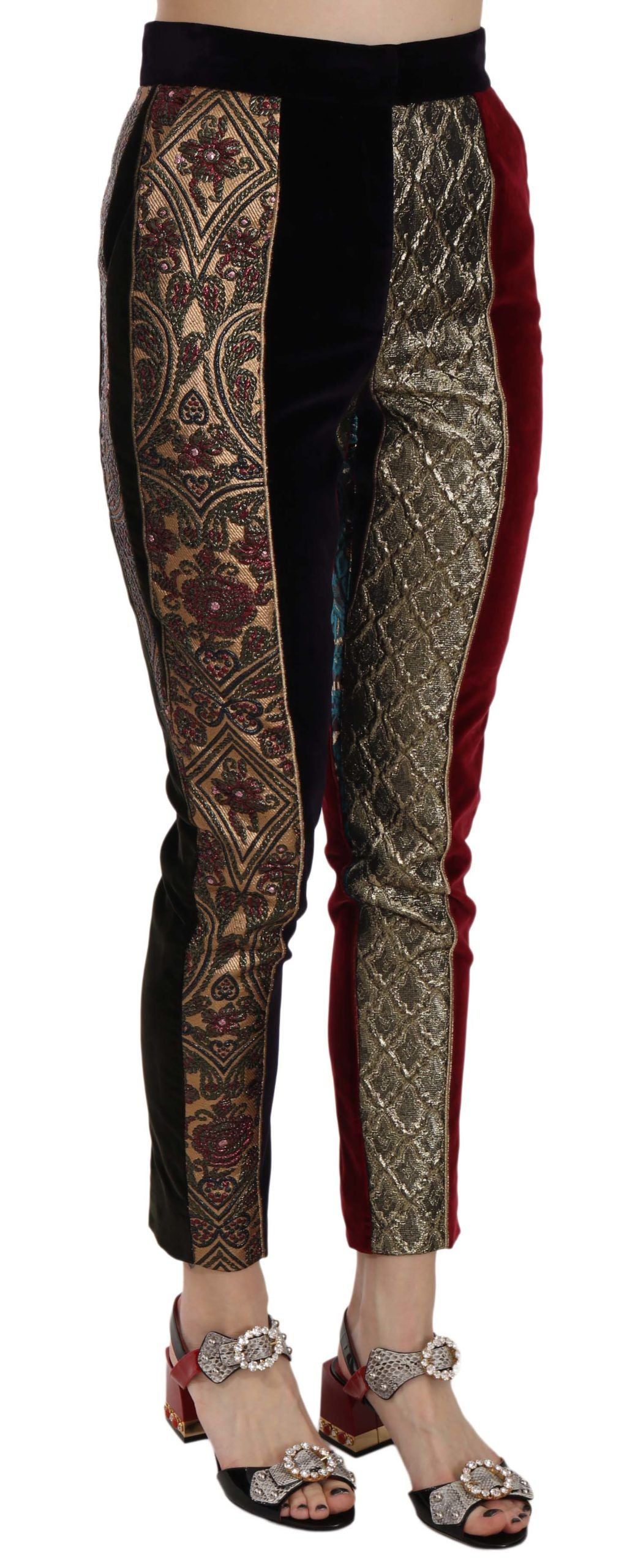 Dolce & Gabbana Elegant multicolor jacquard trousers in a cropped look