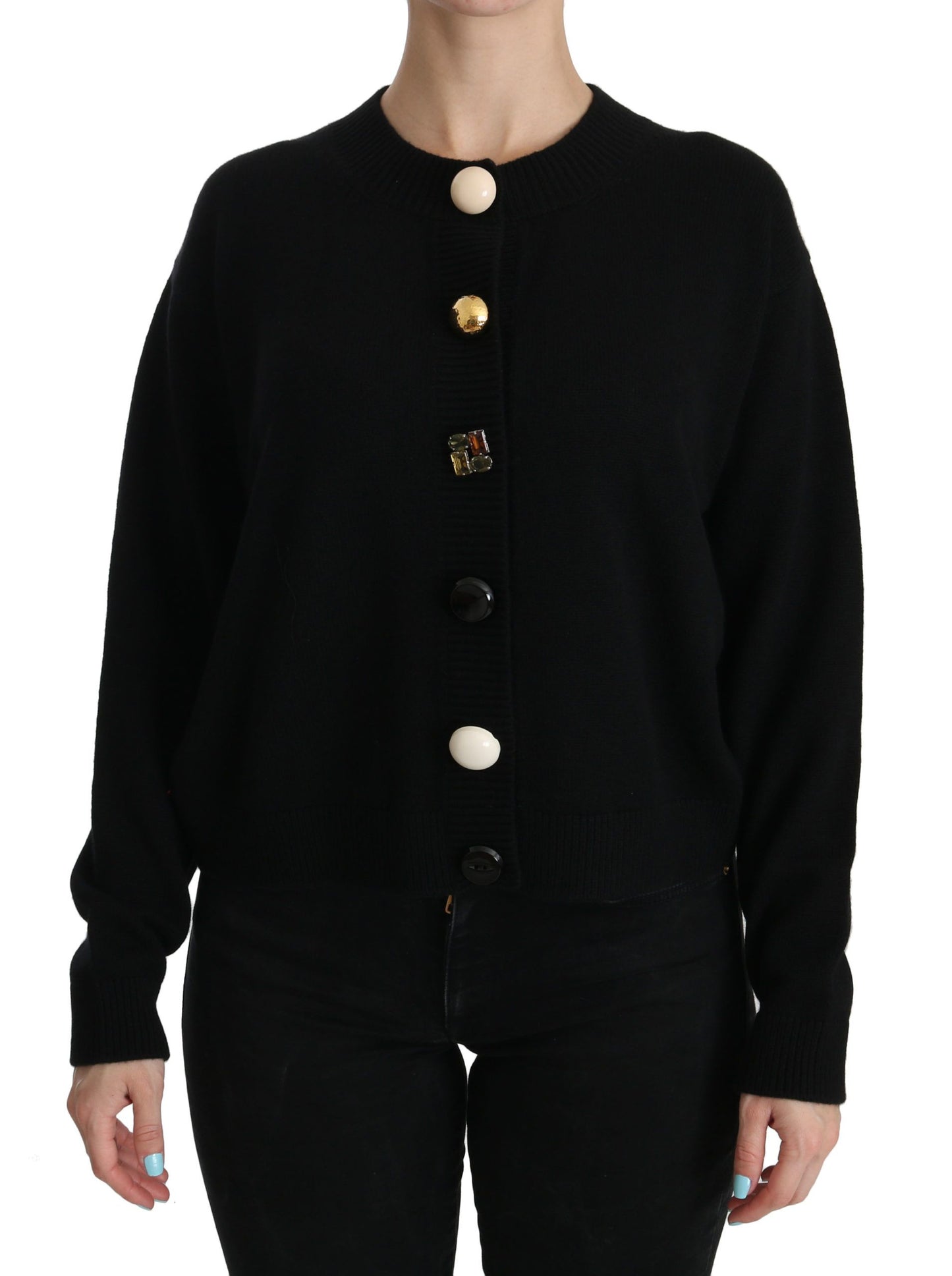 Dolce & Gabbana Schwarzer Strickpullover mit Knopfverzierung