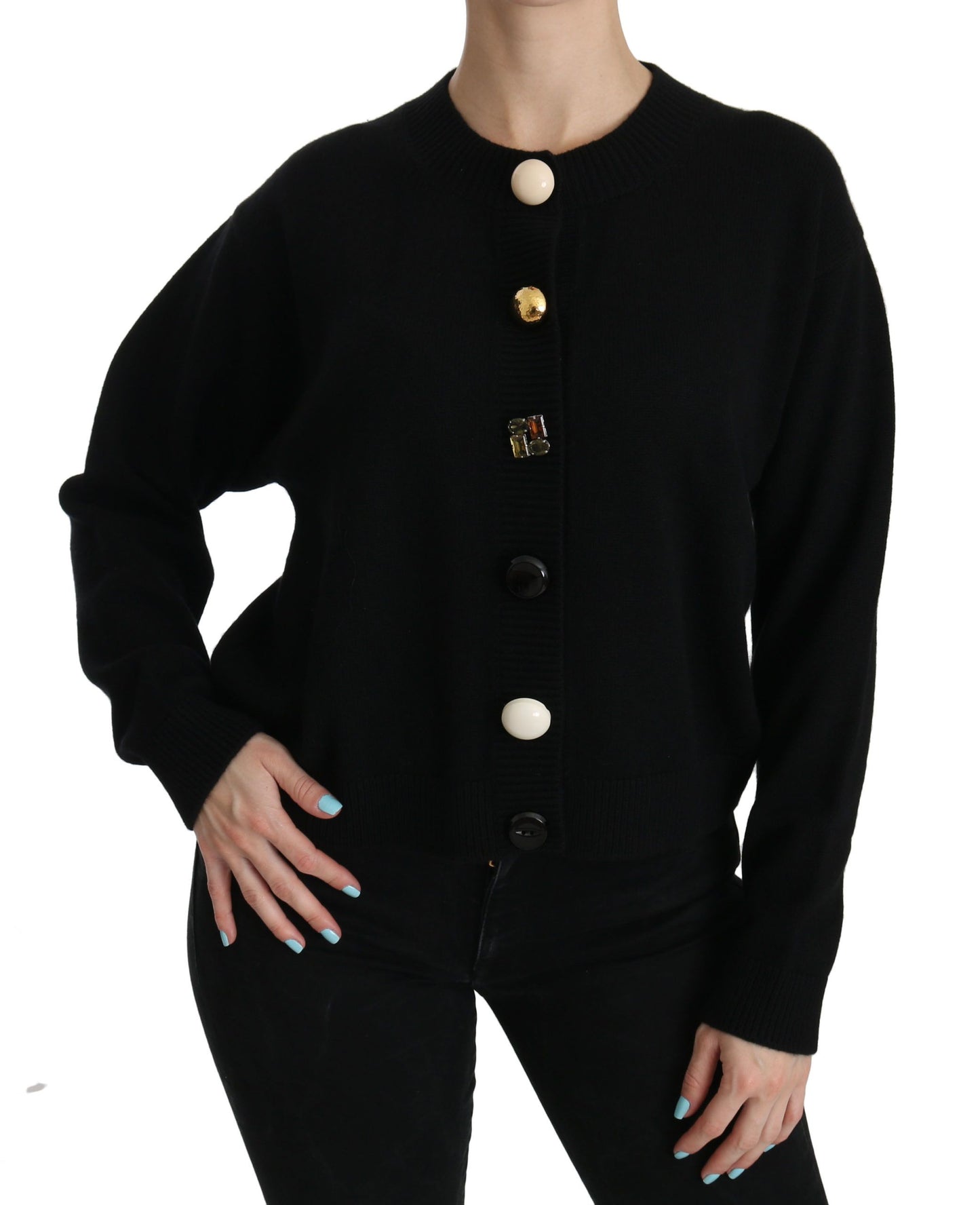 Dolce & Gabbana Schwarzer Strickpullover mit Knopfverzierung