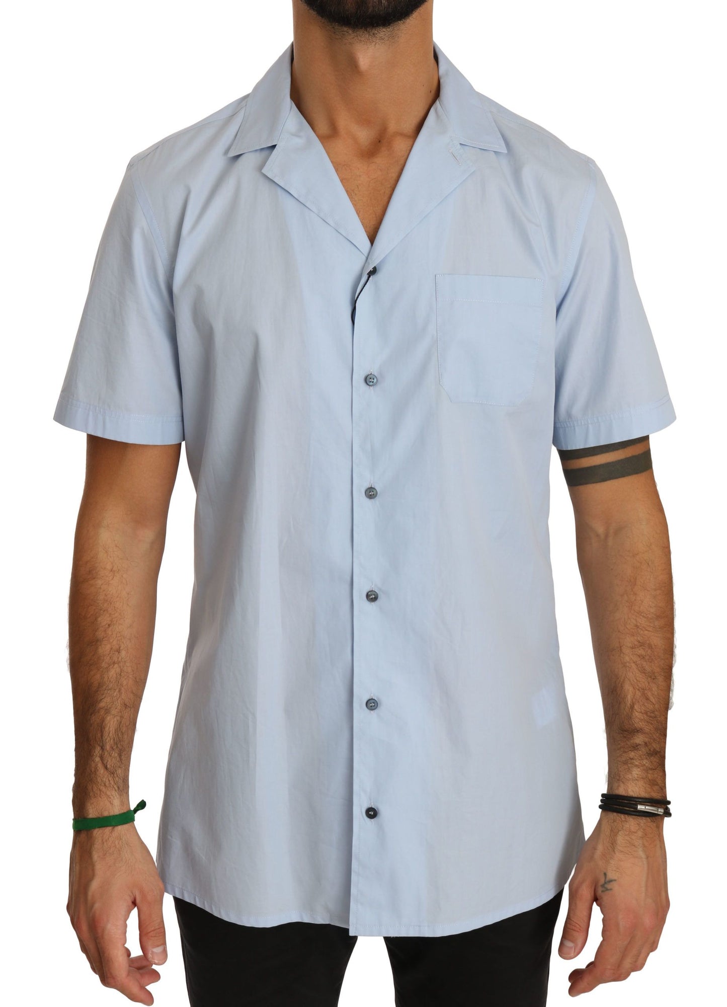 Dolce & Gabbana Blaues Kurzarmhemd aus 100% Baumwolle