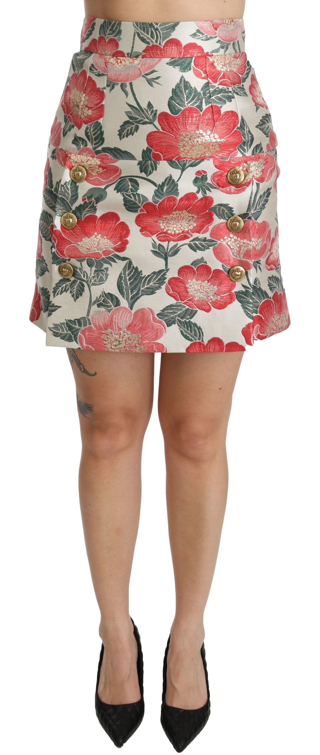 Dolce & Gabbana Elegant white high waist floral print skirt