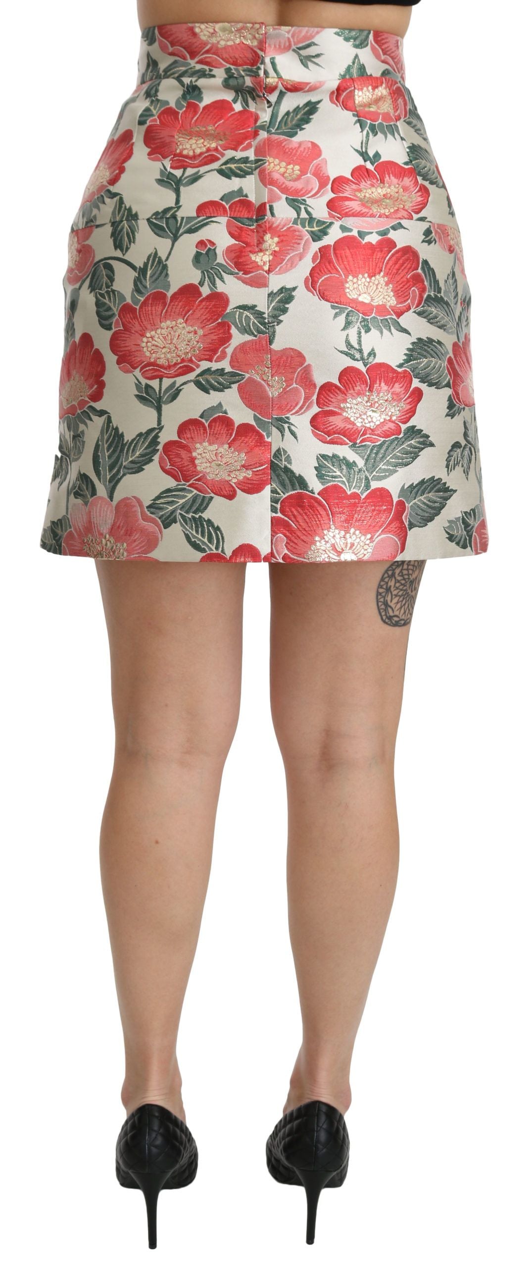 Dolce & Gabbana Elegant white high waist floral print skirt