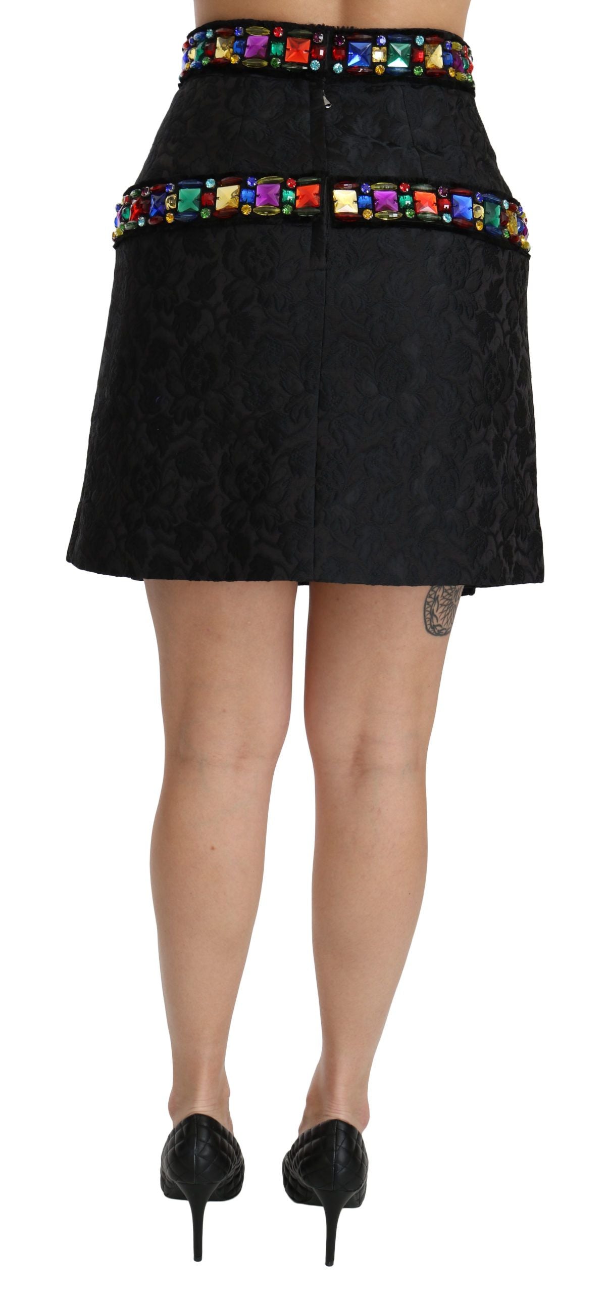 Dolce & Gabbana Elegant Black High Waist Skirt with Embellishments