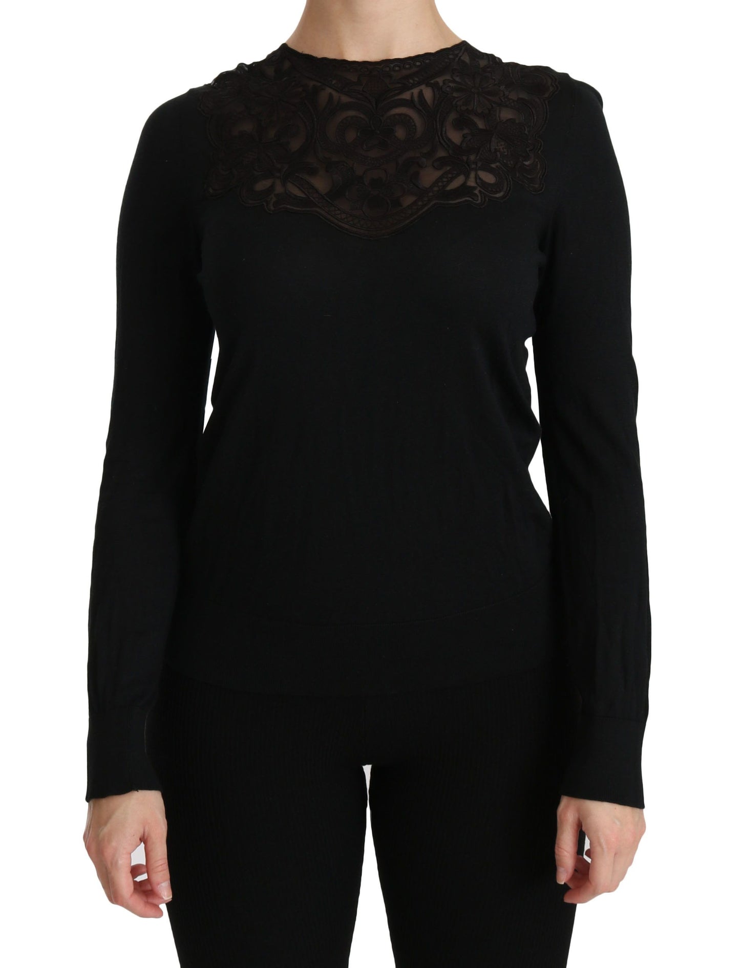 Dolce & Gabbana Elegant black silk blend blouse with lace