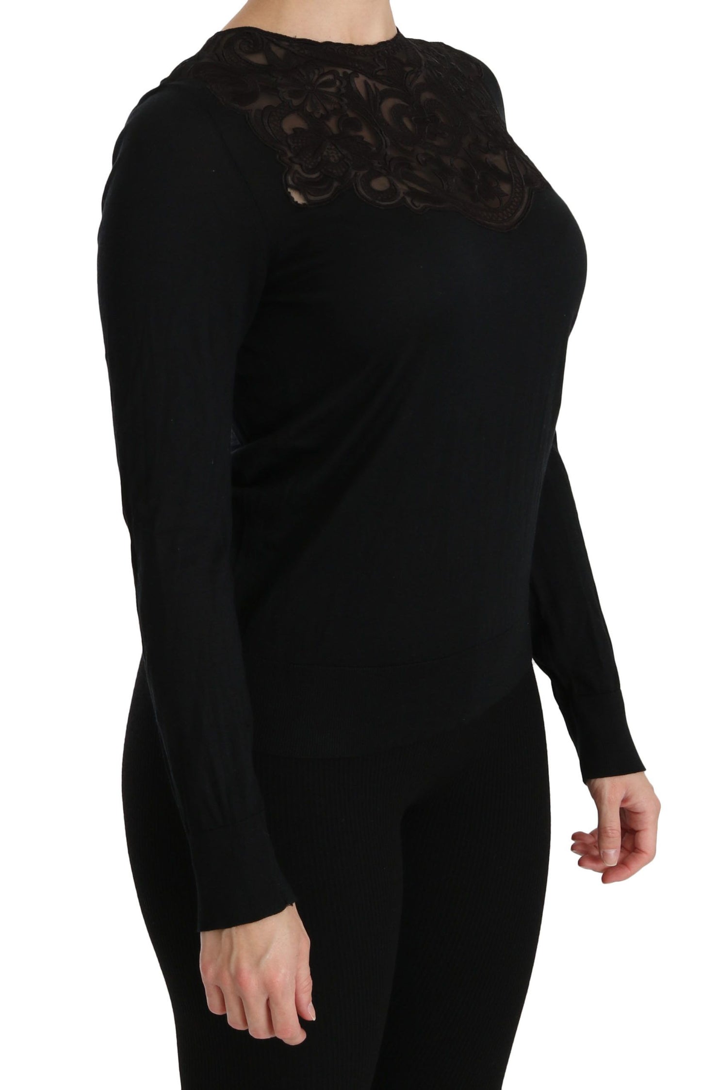 Dolce & Gabbana Elegant black silk blend blouse with lace