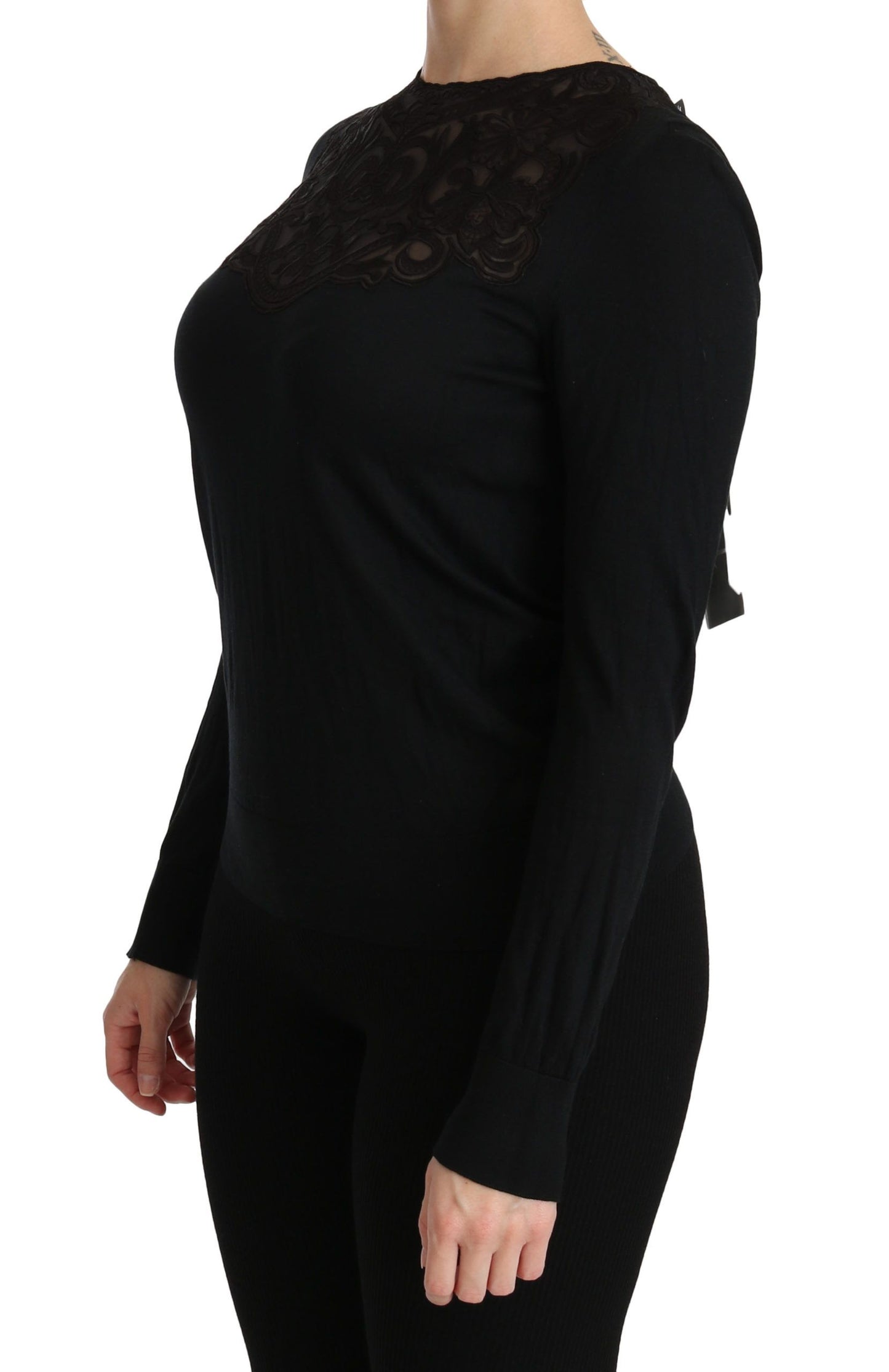 Dolce & Gabbana Elegant black silk blend blouse with lace