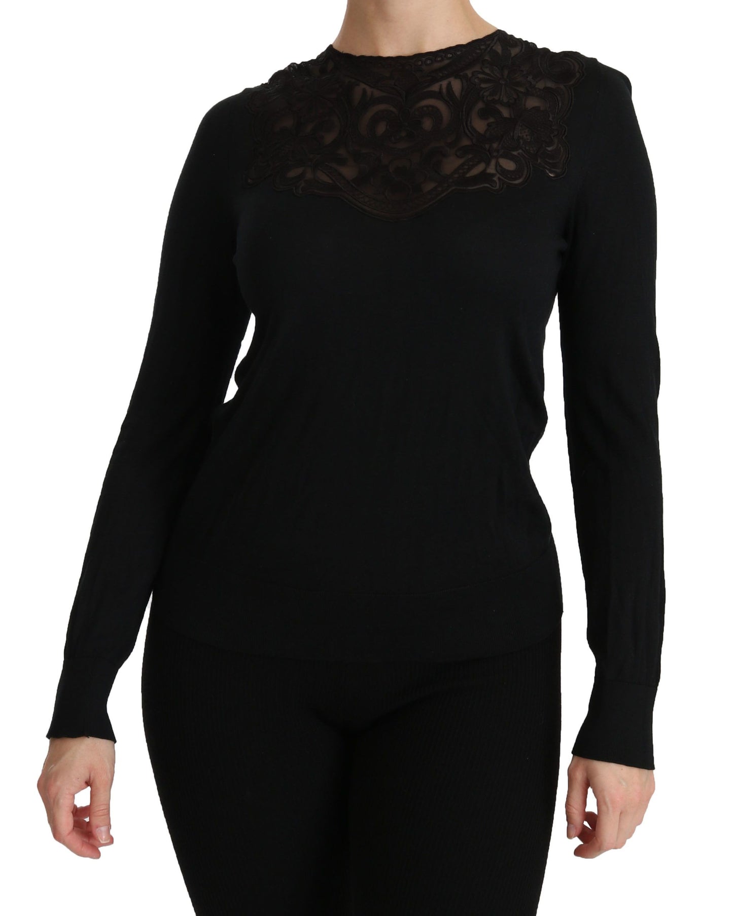Dolce & Gabbana Elegant black silk blend blouse with lace