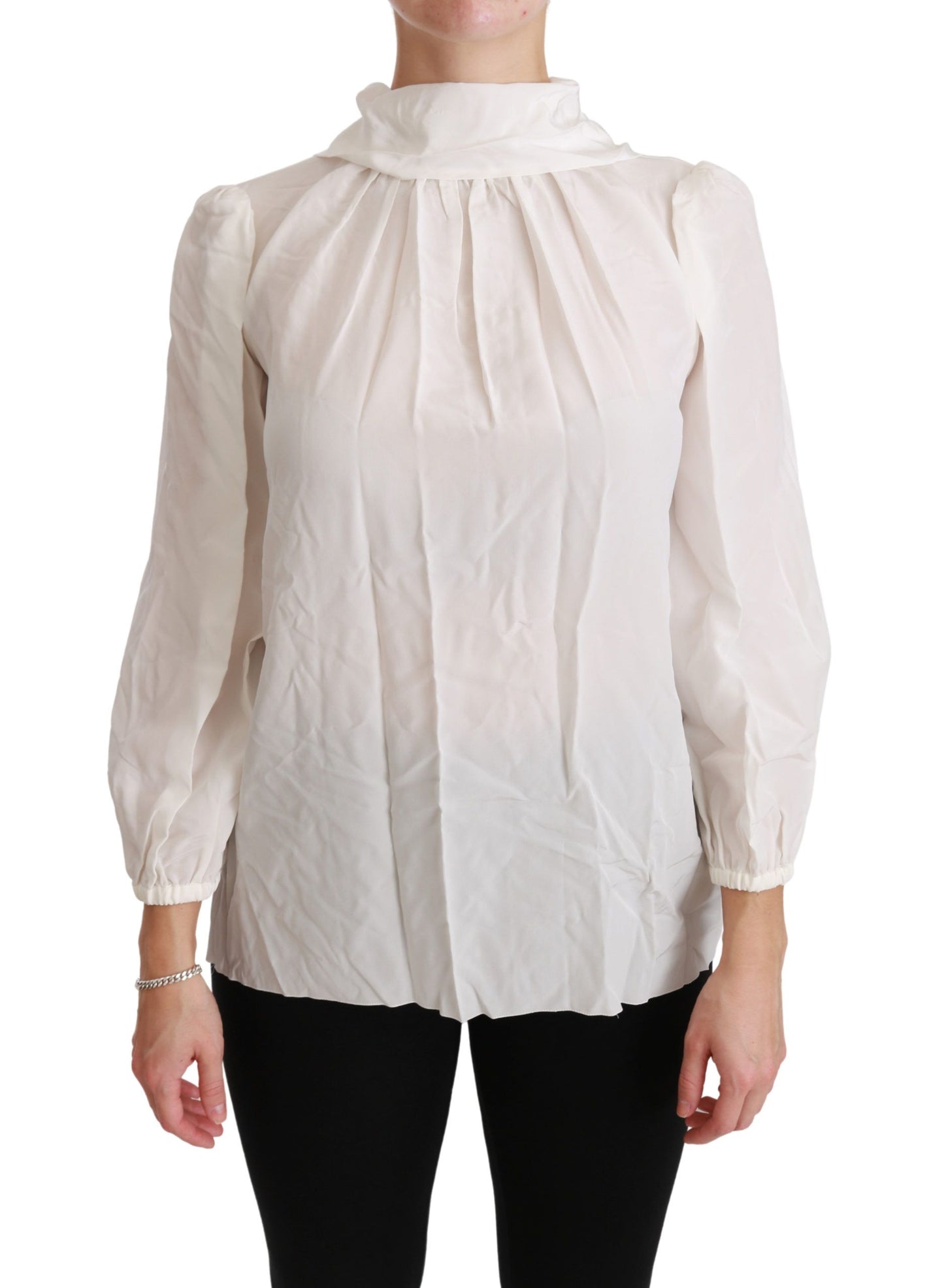 Dolce & Gabbana Weißer Rollkragen Bluse Shirt Seide Top