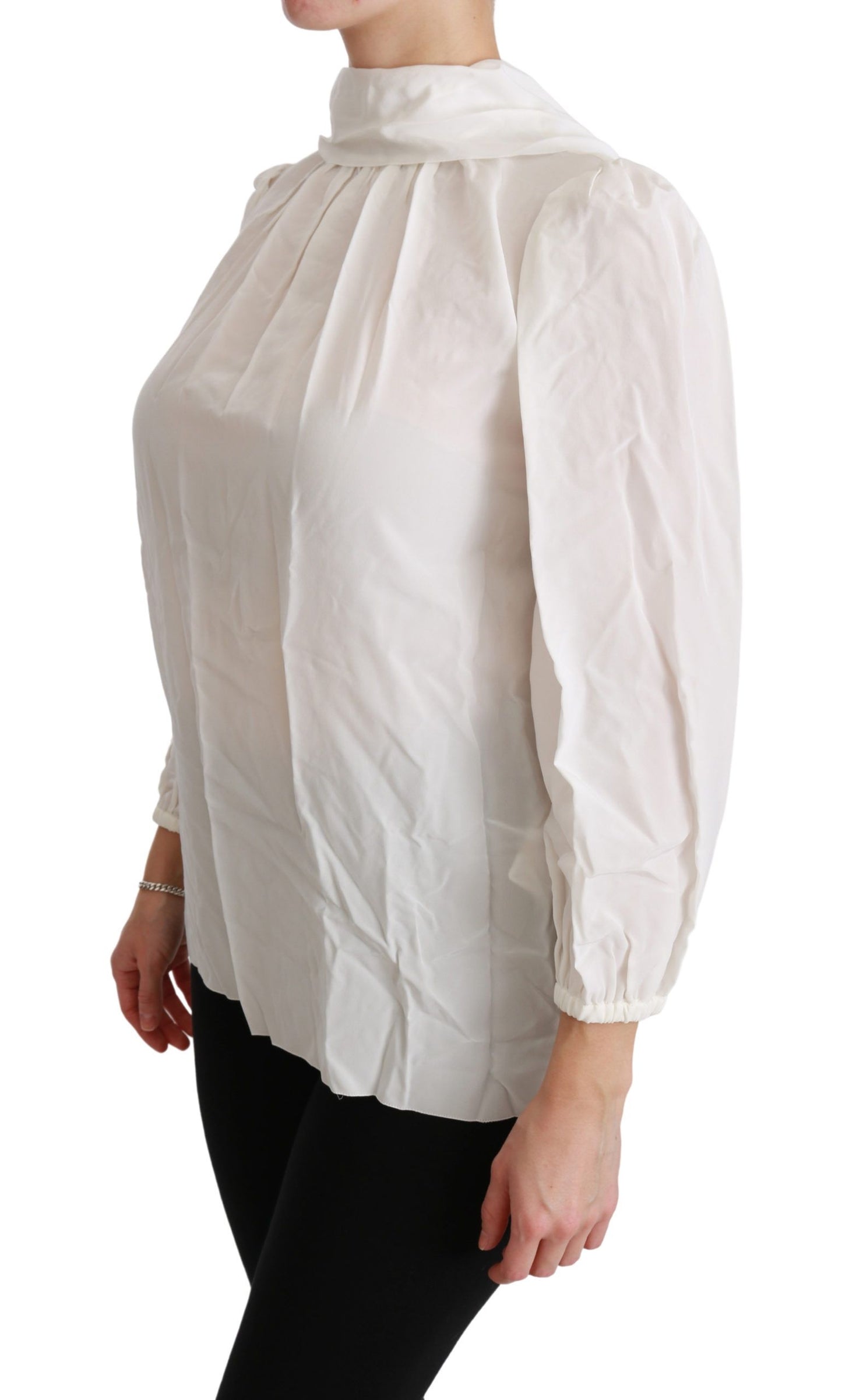 Dolce & Gabbana Weißer Rollkragen Bluse Shirt Seide Top