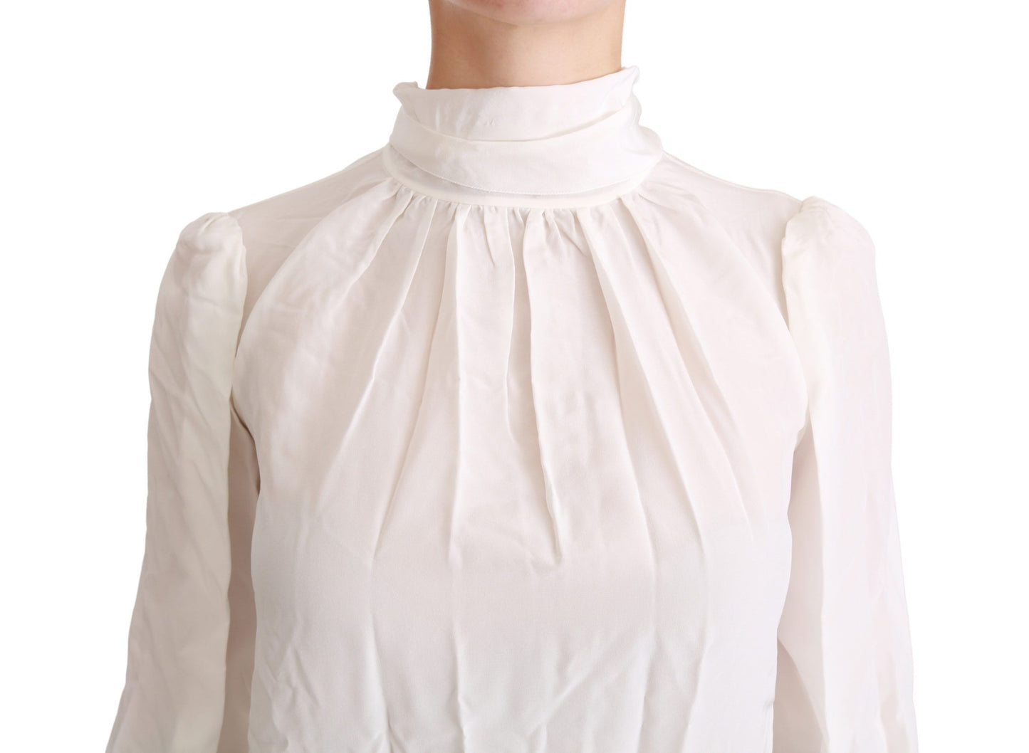 Dolce & Gabbana Weißer Rollkragen Bluse Shirt Seide Top