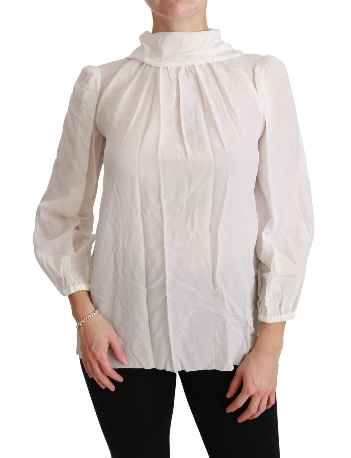 Dolce & Gabbana Weißer Rollkragen Bluse Shirt Seide Top