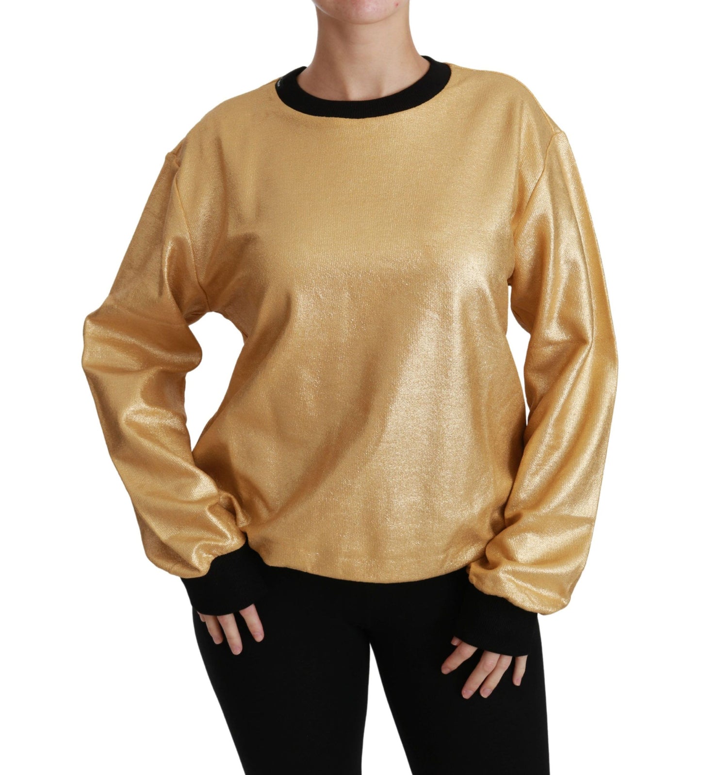 Dolce & Gabbana Elegant golden cotton round neck sweater