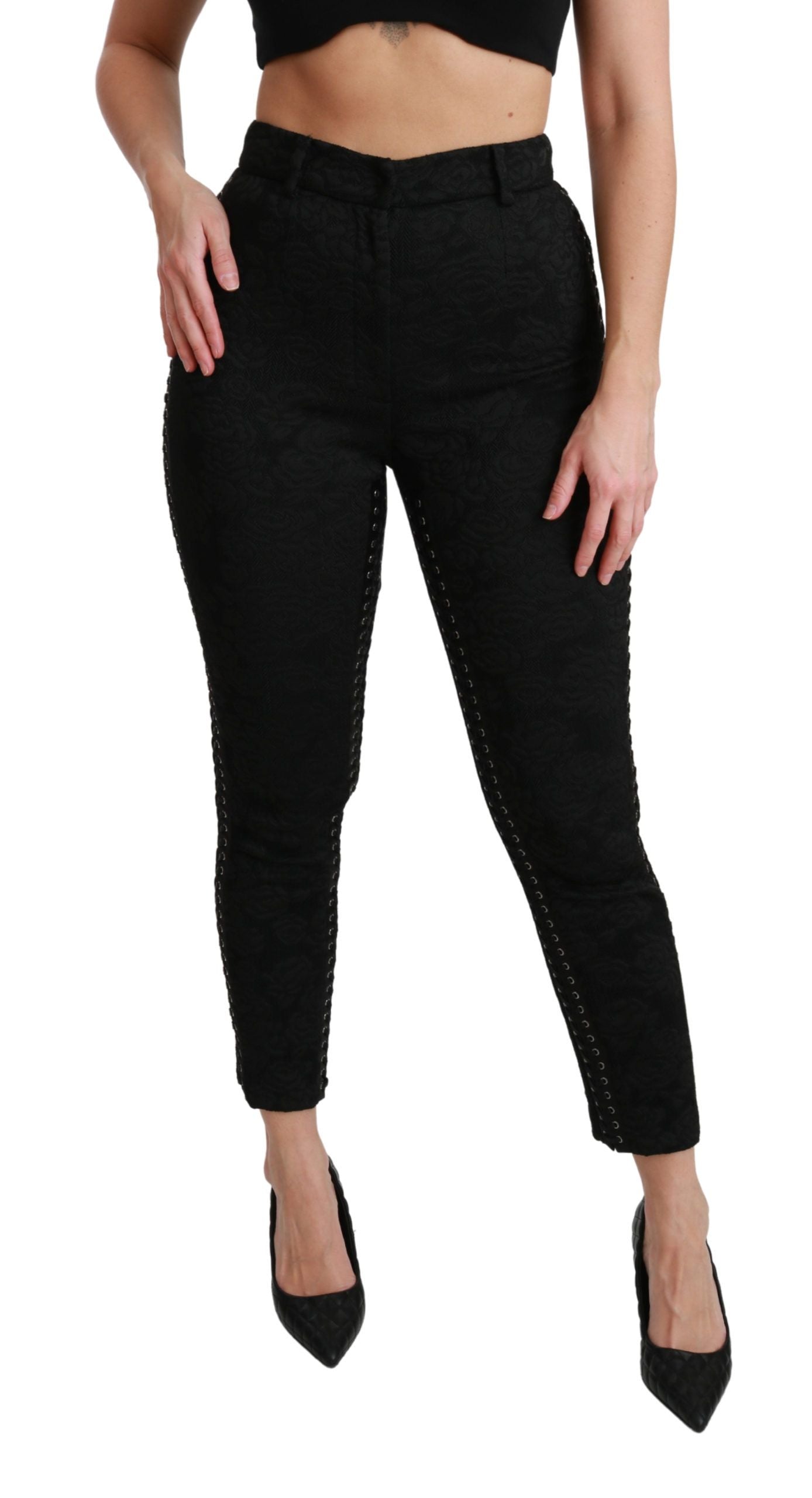 Dolce & Gabbana Elegant high-waisted skinny pants in black brocade