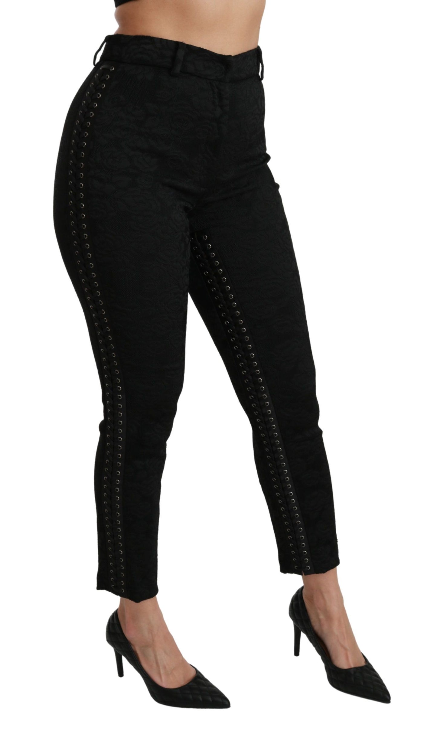 Dolce & Gabbana Elegant high-waisted skinny pants in black brocade