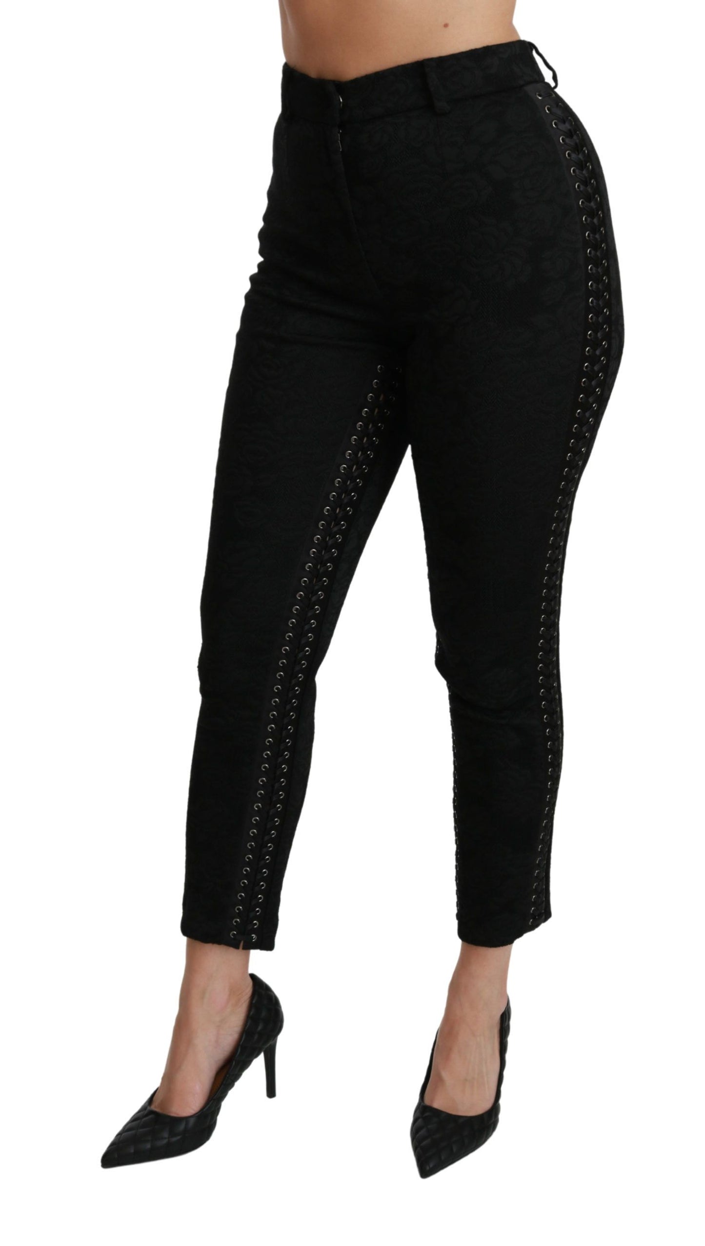 Dolce & Gabbana Elegant high-waisted skinny pants in black brocade