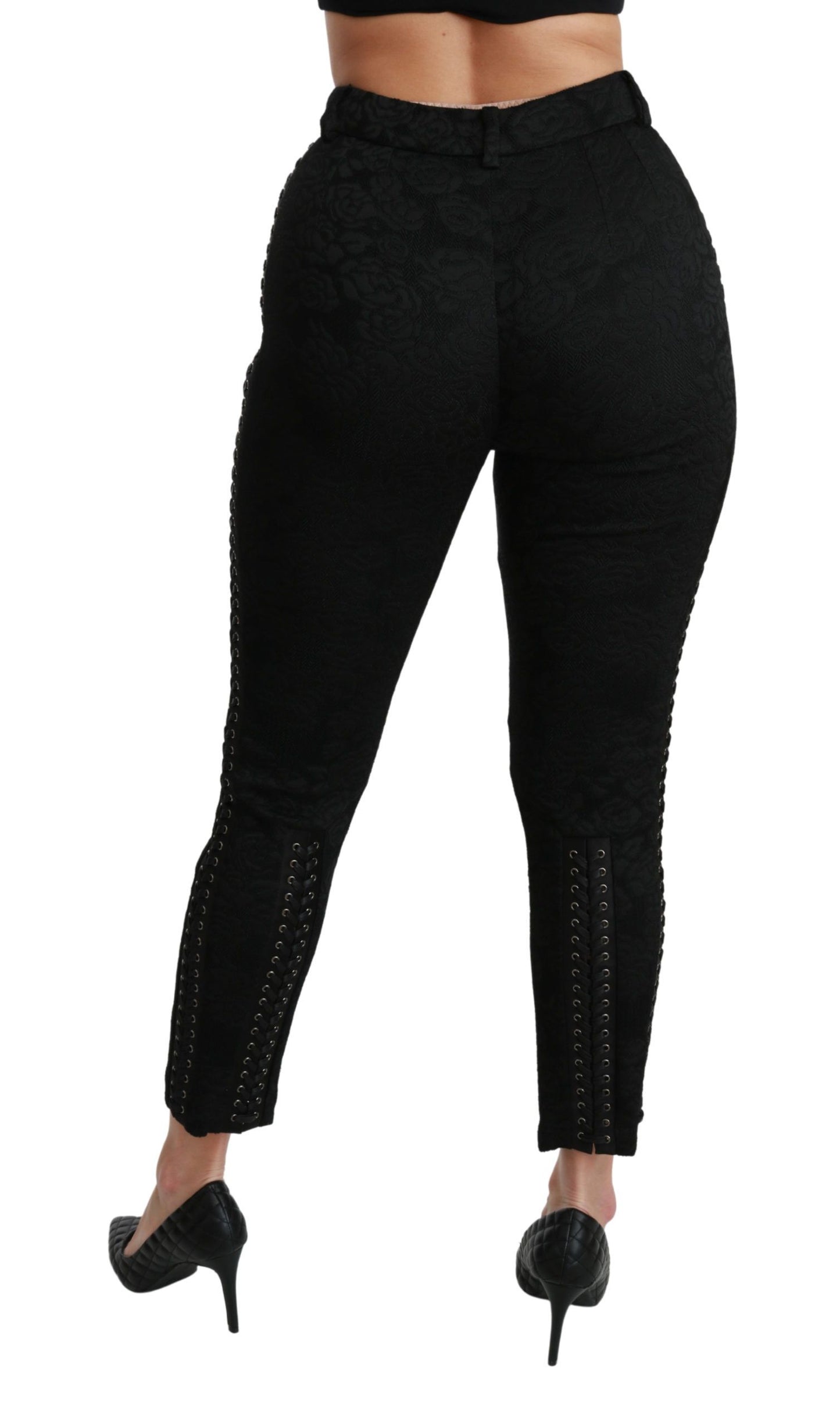 Dolce & Gabbana Elegant high-waisted skinny pants in black brocade