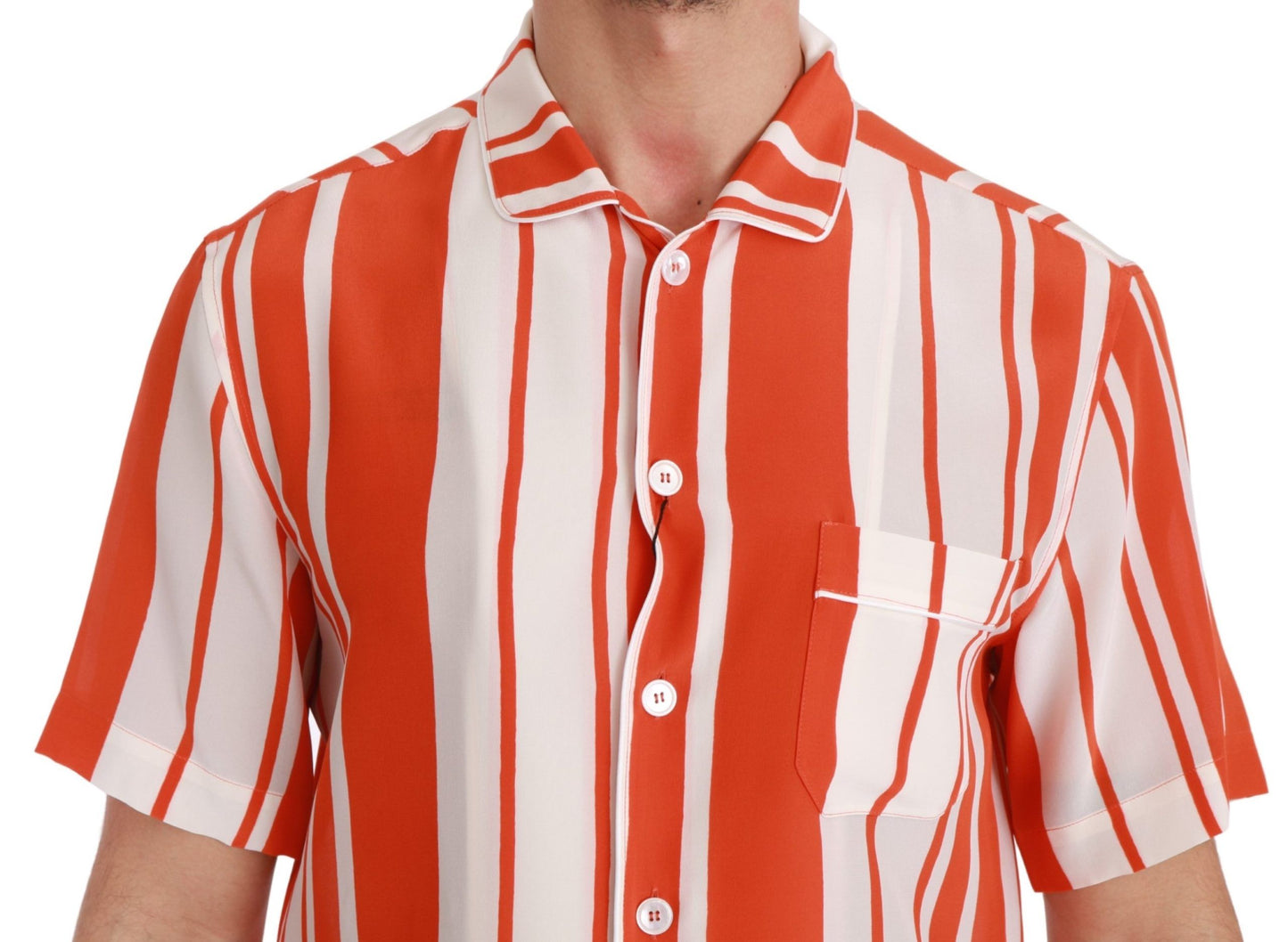 Dolce & Gabbana Orangefarbenes, gestreiftes Seidenhemd mit kurzen Ärmeln