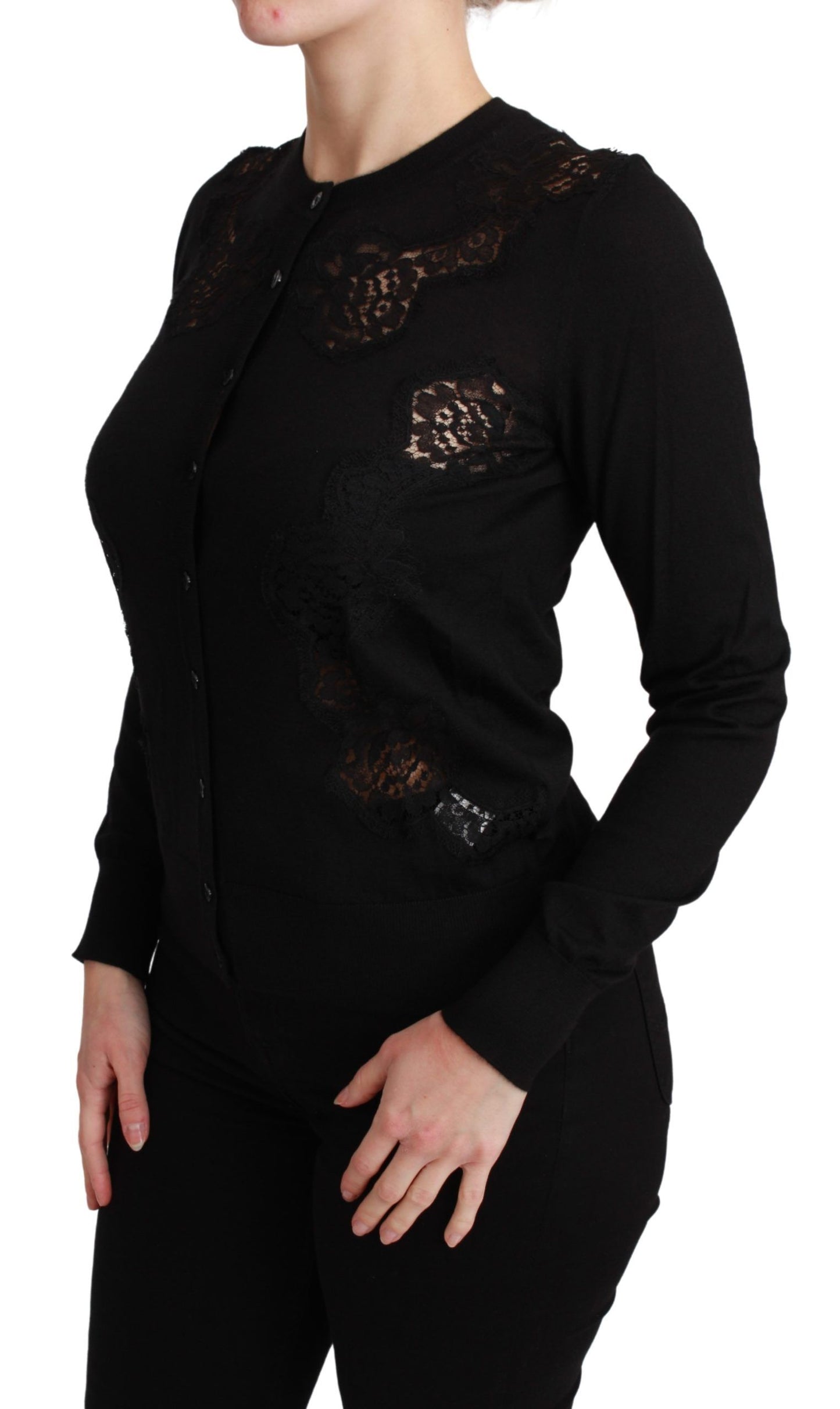 Dolce & Gabbana Schwarzer Kaschmir-Spitzen-Strickpulli