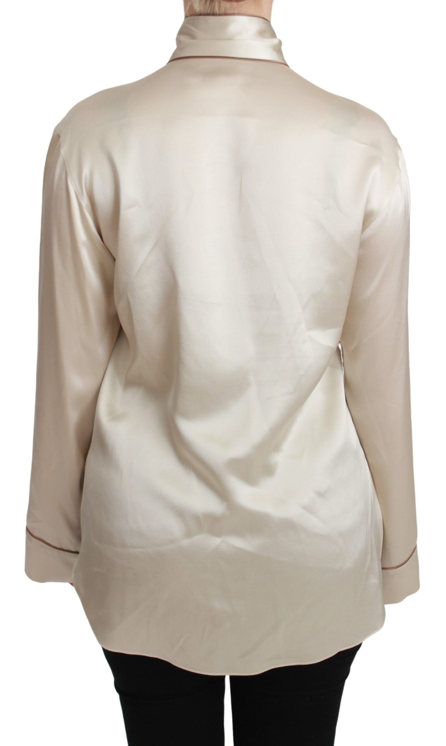 Dolce & Gabbana Beigefarbenes Ärmel-Top Queen Seiden-Satin-Bluse