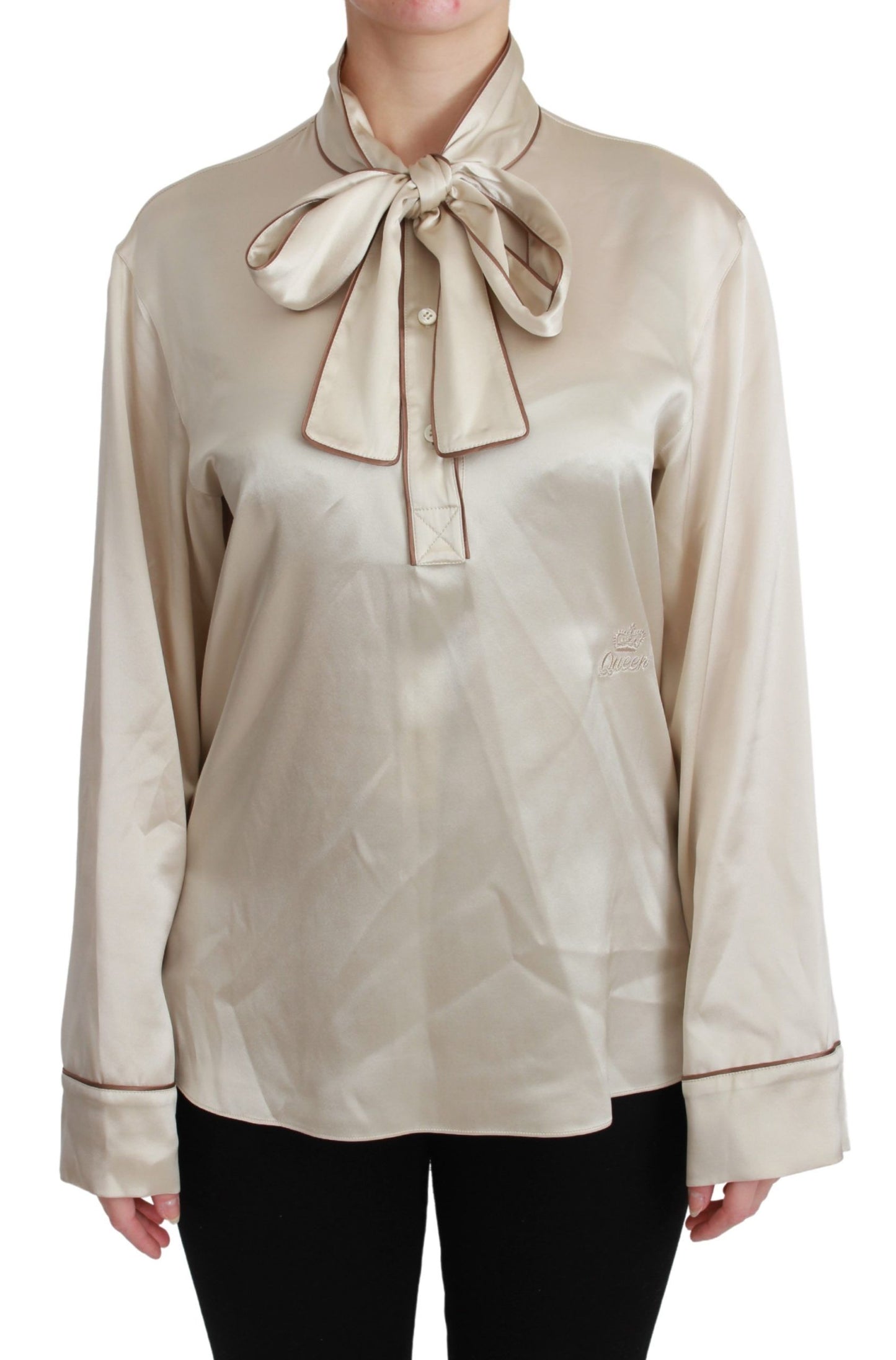 Dolce & Gabbana Beigefarbenes Ärmel-Top Queen Seiden-Satin-Bluse
