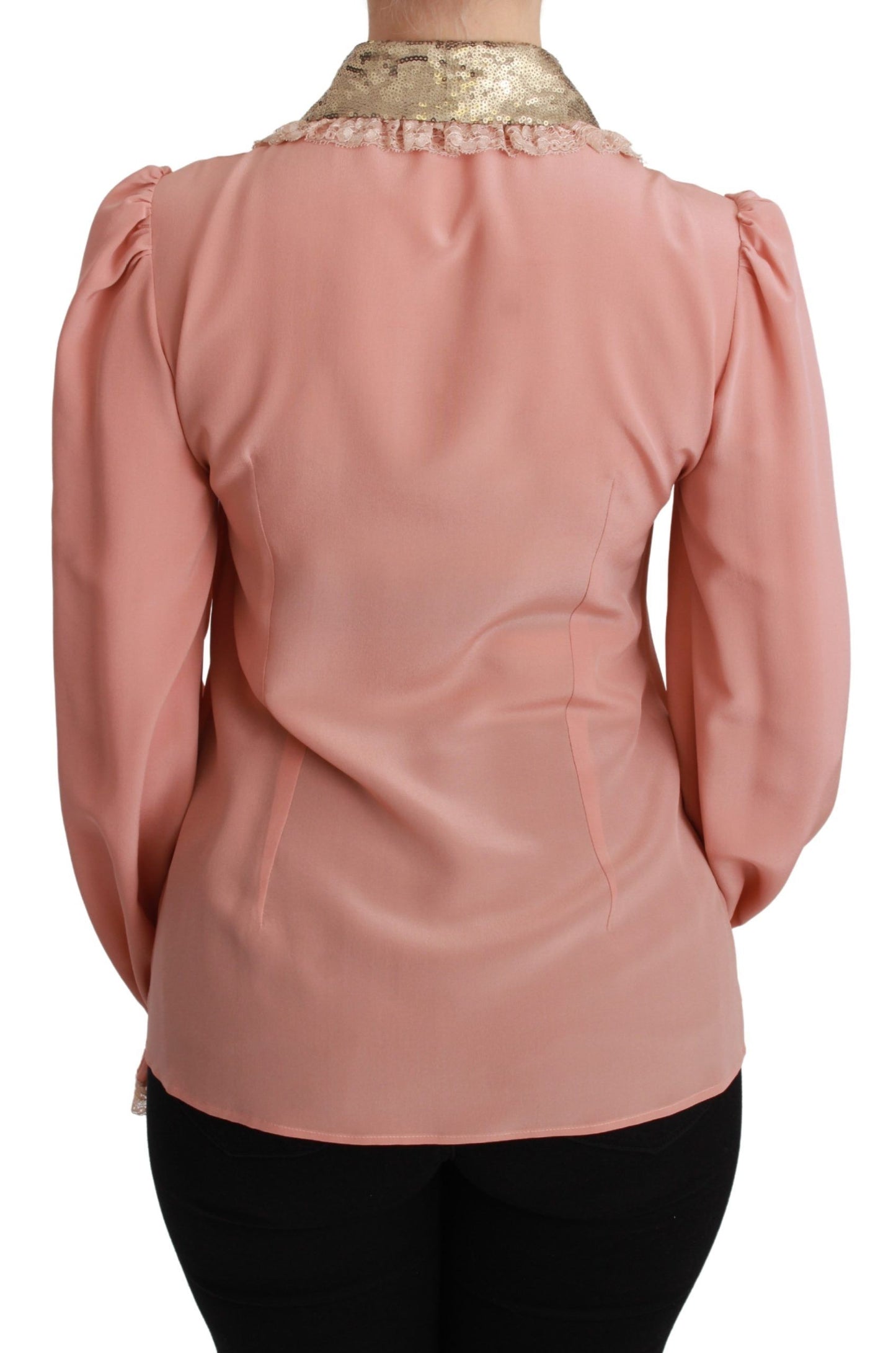 Dolce & Gabbana Rosa Seide Gold Pailletten Spitze Bluse Shirt