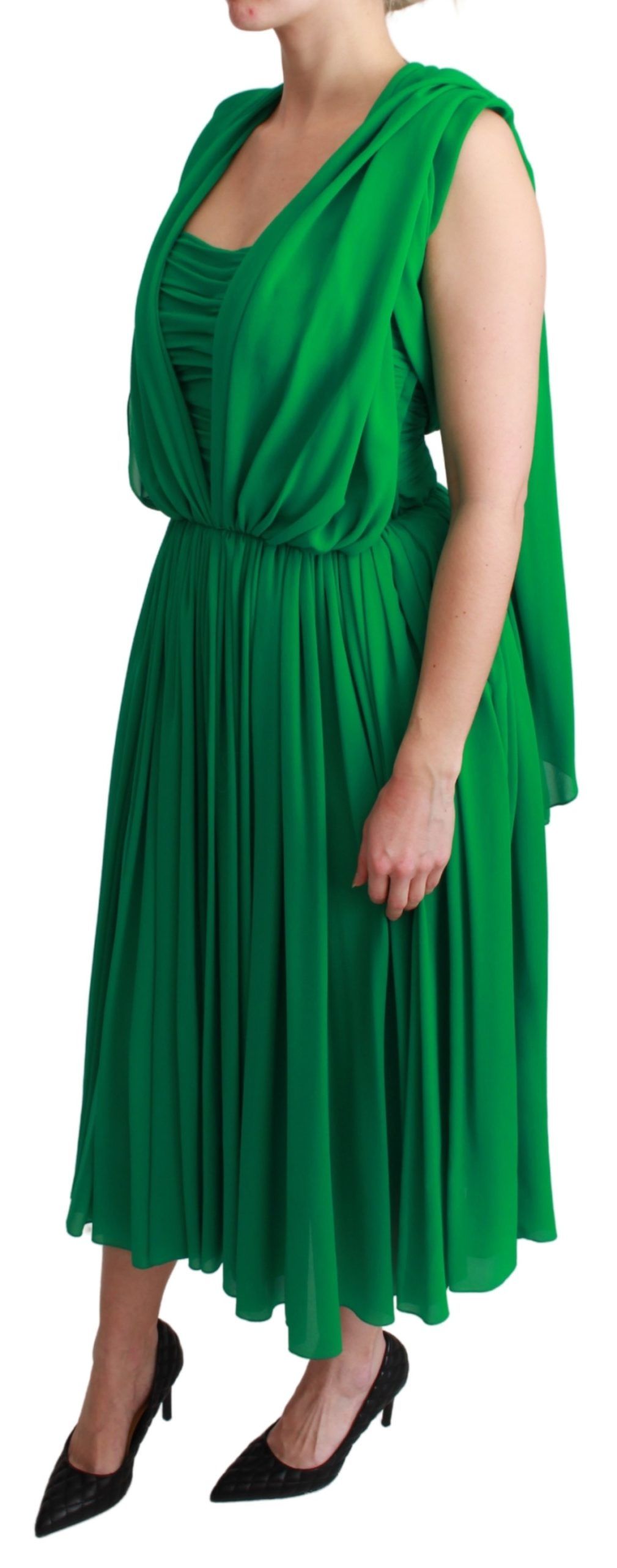 Dolce & Gabbana 100% Seide Grünes ärmelloses plissiertes Maxikleid
