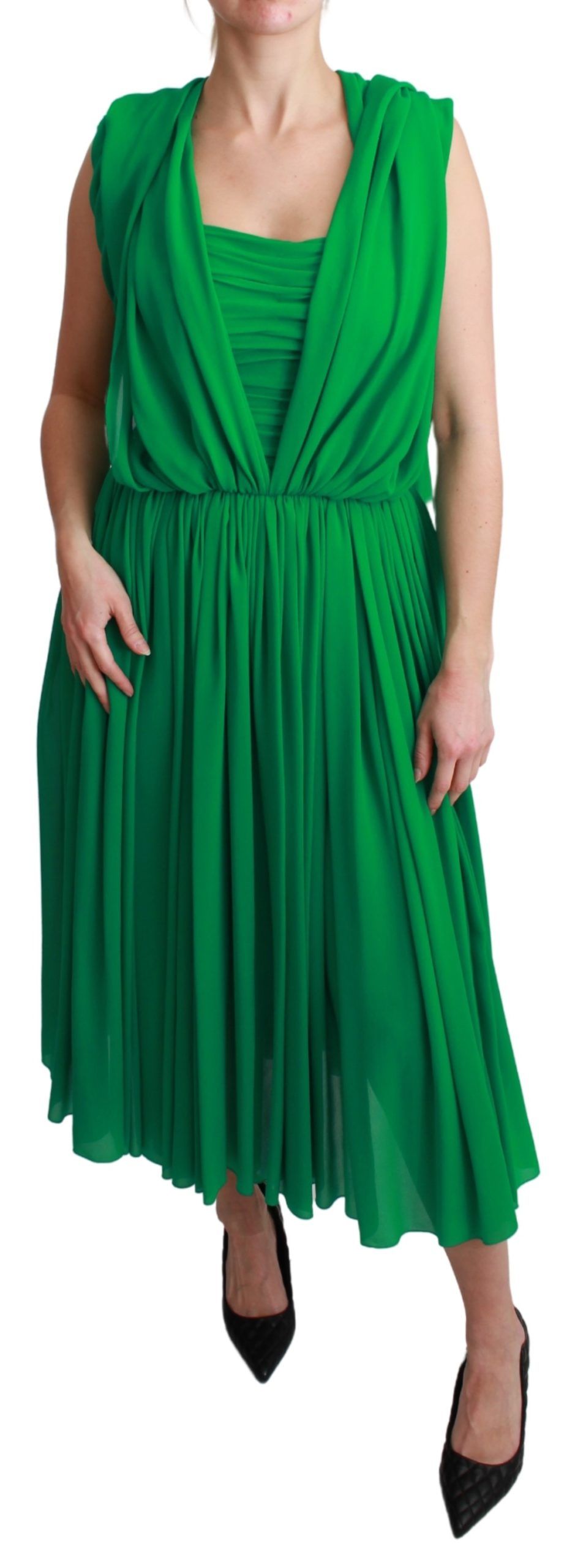 Dolce & Gabbana 100% Seide Grünes ärmelloses plissiertes Maxikleid