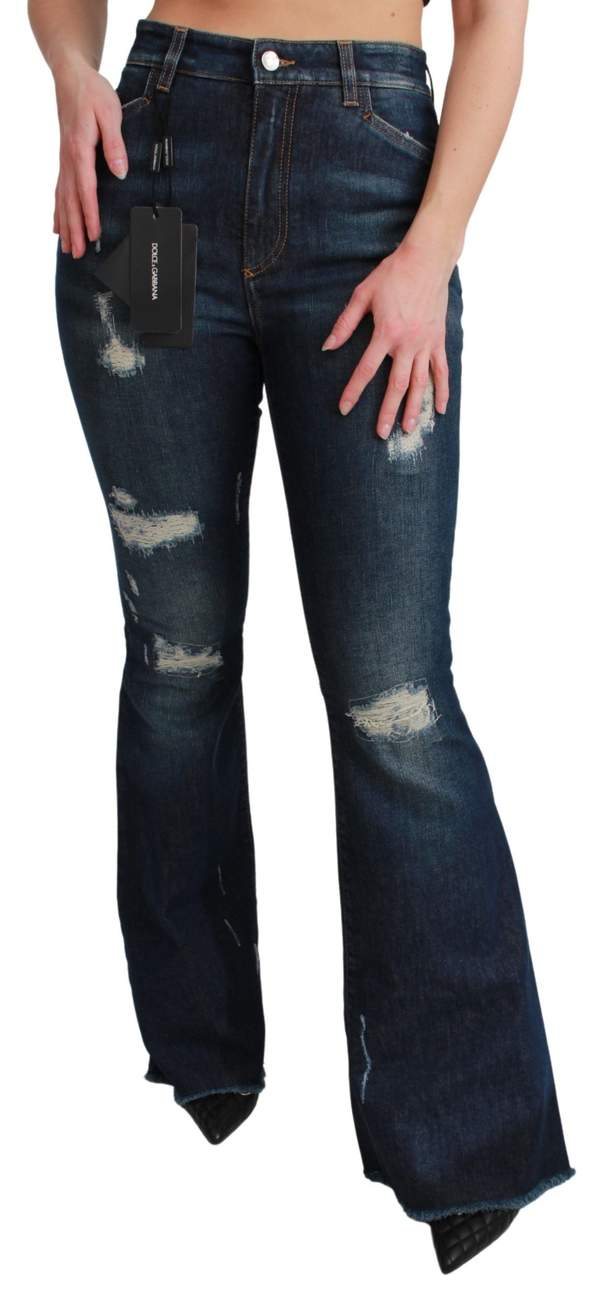Dolce & Gabbana Chic Denim Queen with High Waist and Embroidery