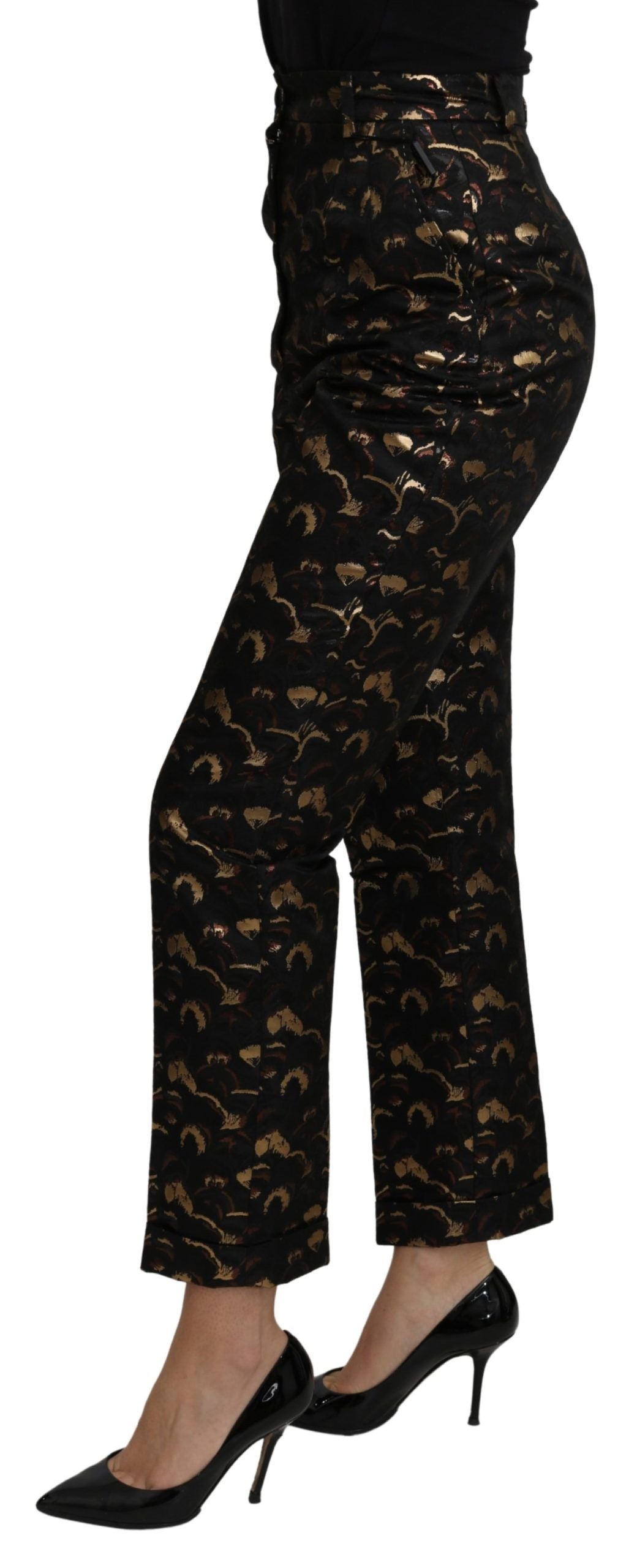 Dolce & Gabbana Elegant tapered brocade trousers with high waist