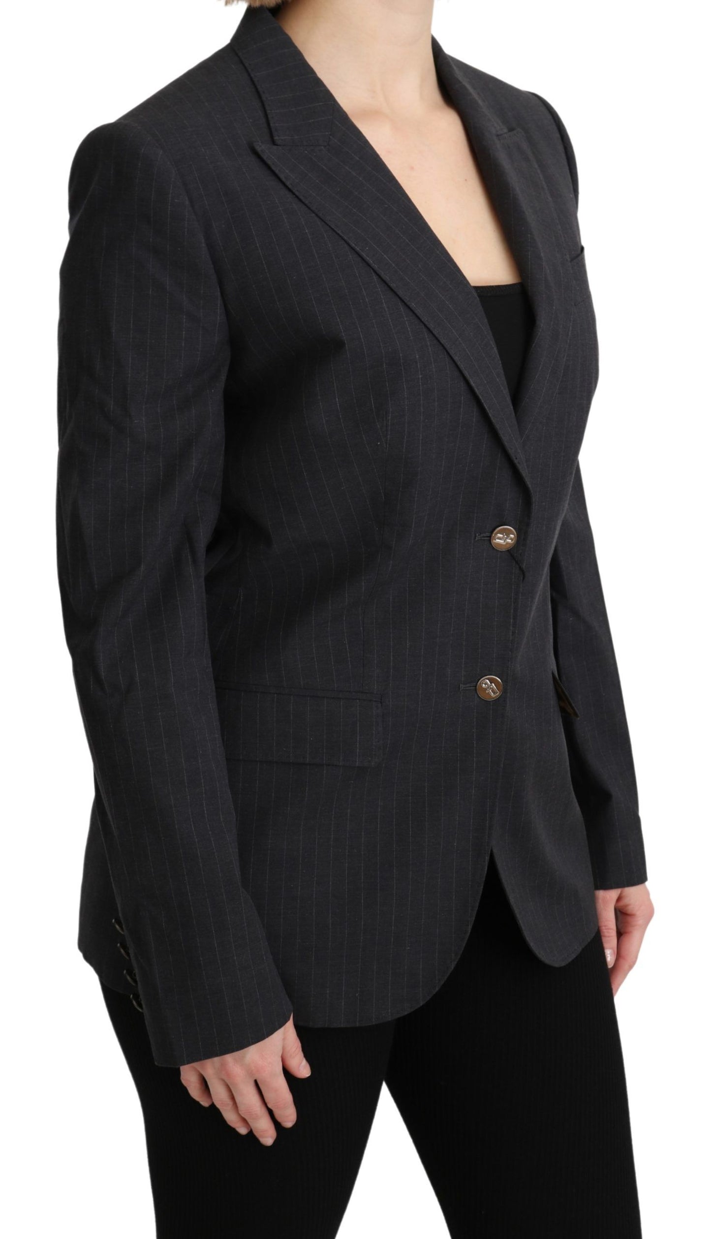 Dolce & Gabbana Elegant grey striped cotton blazer