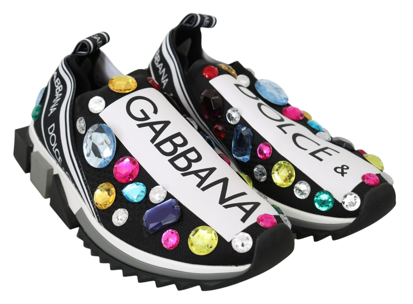 Dolce & Gabbana Black Low-Top Sneakers with Crystal Embellishment