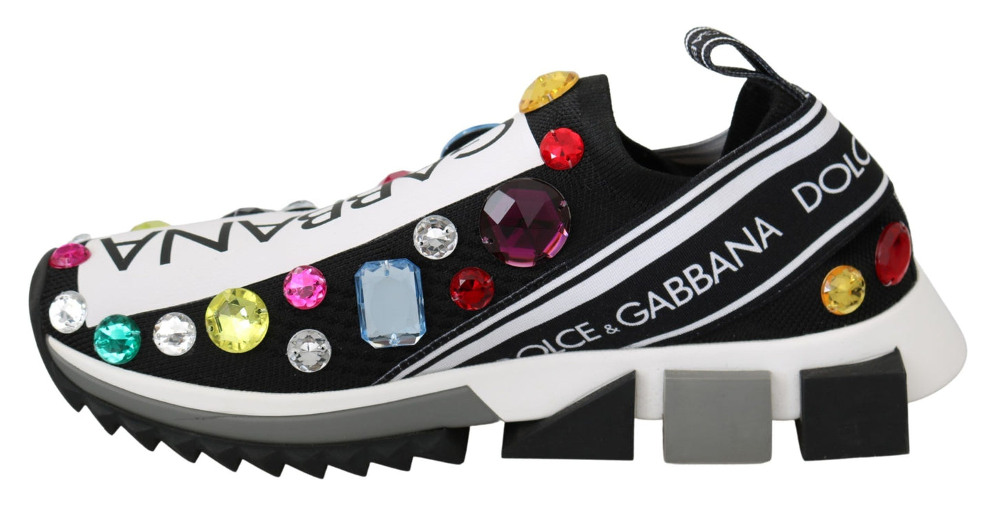 Dolce & Gabbana Black Low-Top Sneakers with Crystal Embellishment