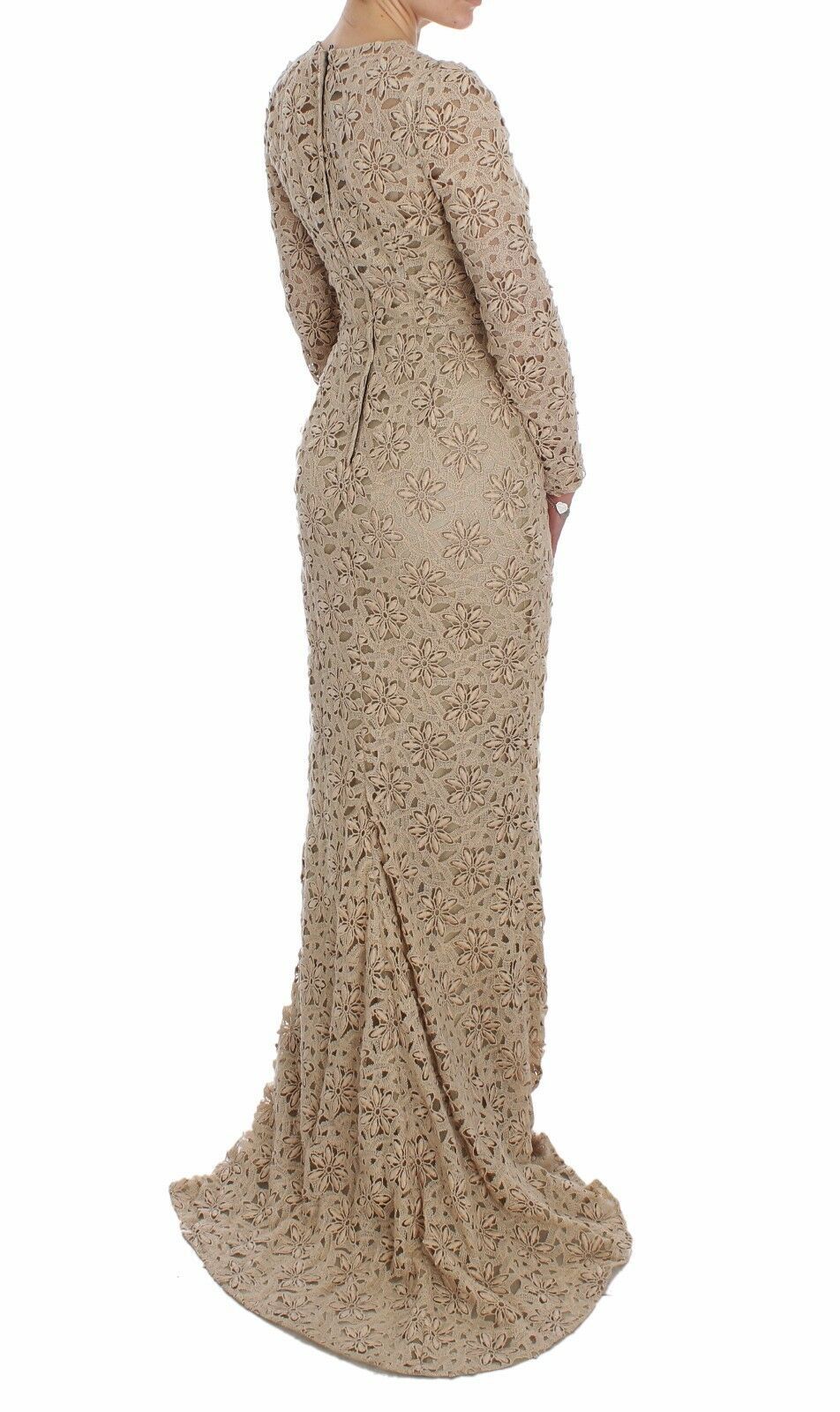 Dolce & Gabbana Beigefarbenes Maxikleid aus floraler Spitze