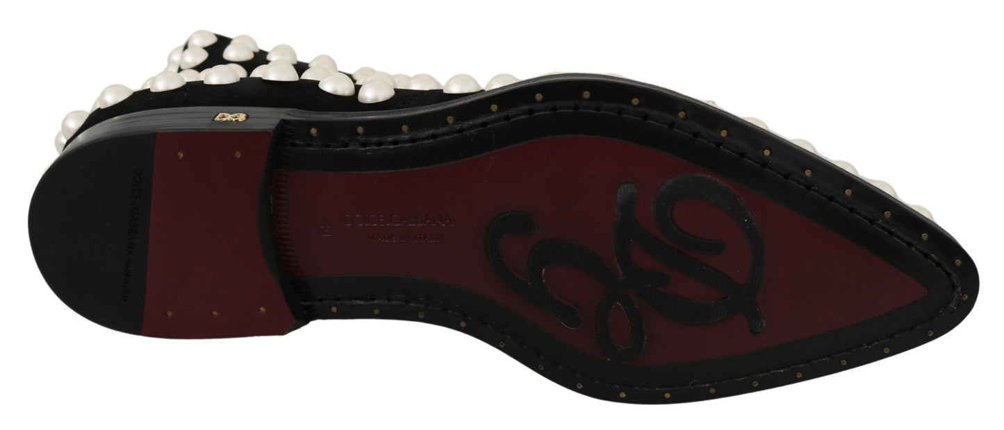 Dolce & Gabbana Chic black suede ankle boots with pearls