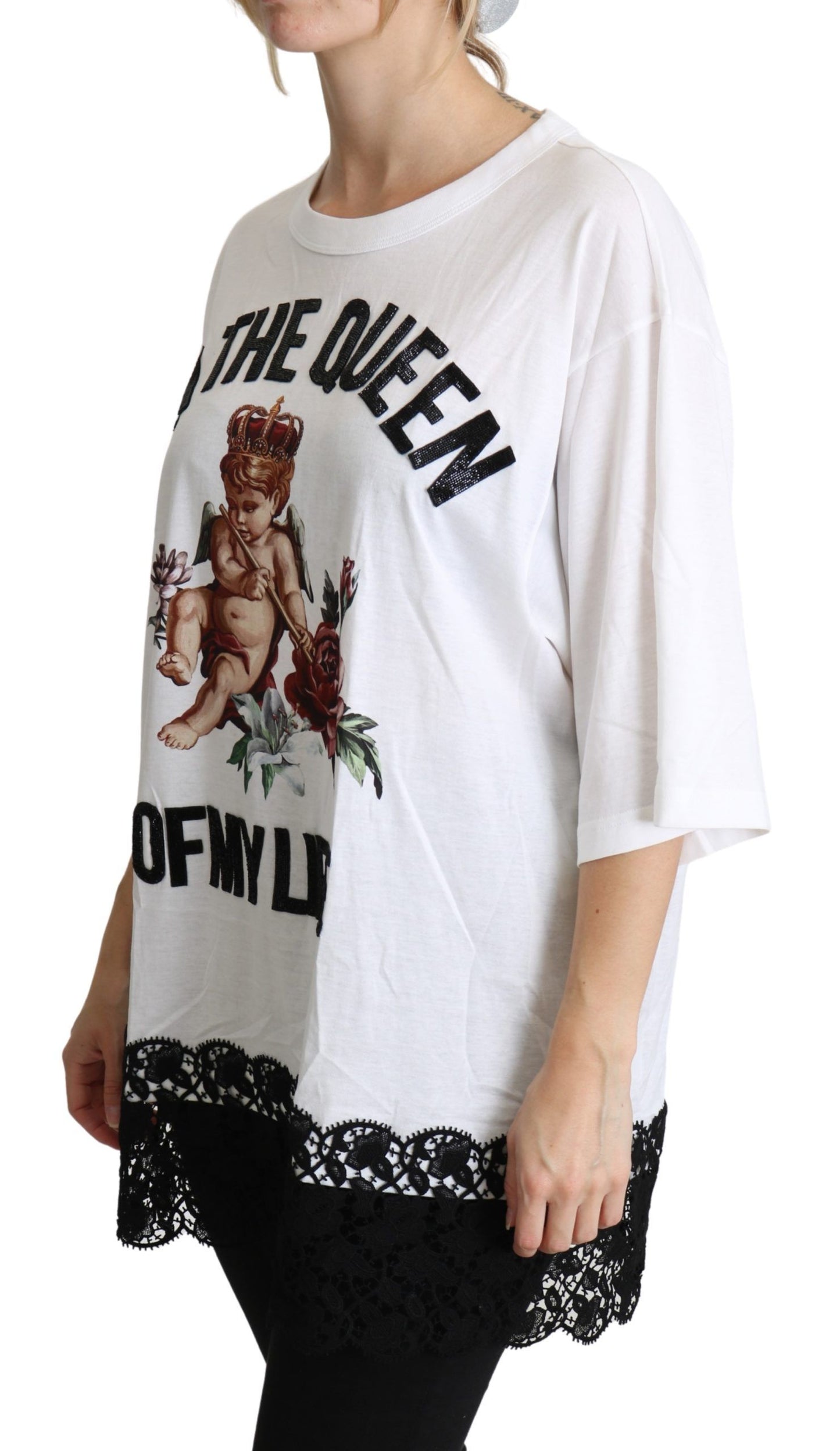 Dolce & Gabbana Weißer Engel Druck Baumwolle Rundhalsausschnitt Shirt Tops
