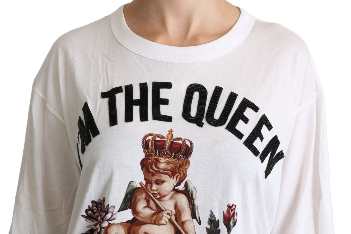 Dolce & Gabbana Weißer Engel Druck Baumwolle Rundhalsausschnitt Shirt Tops