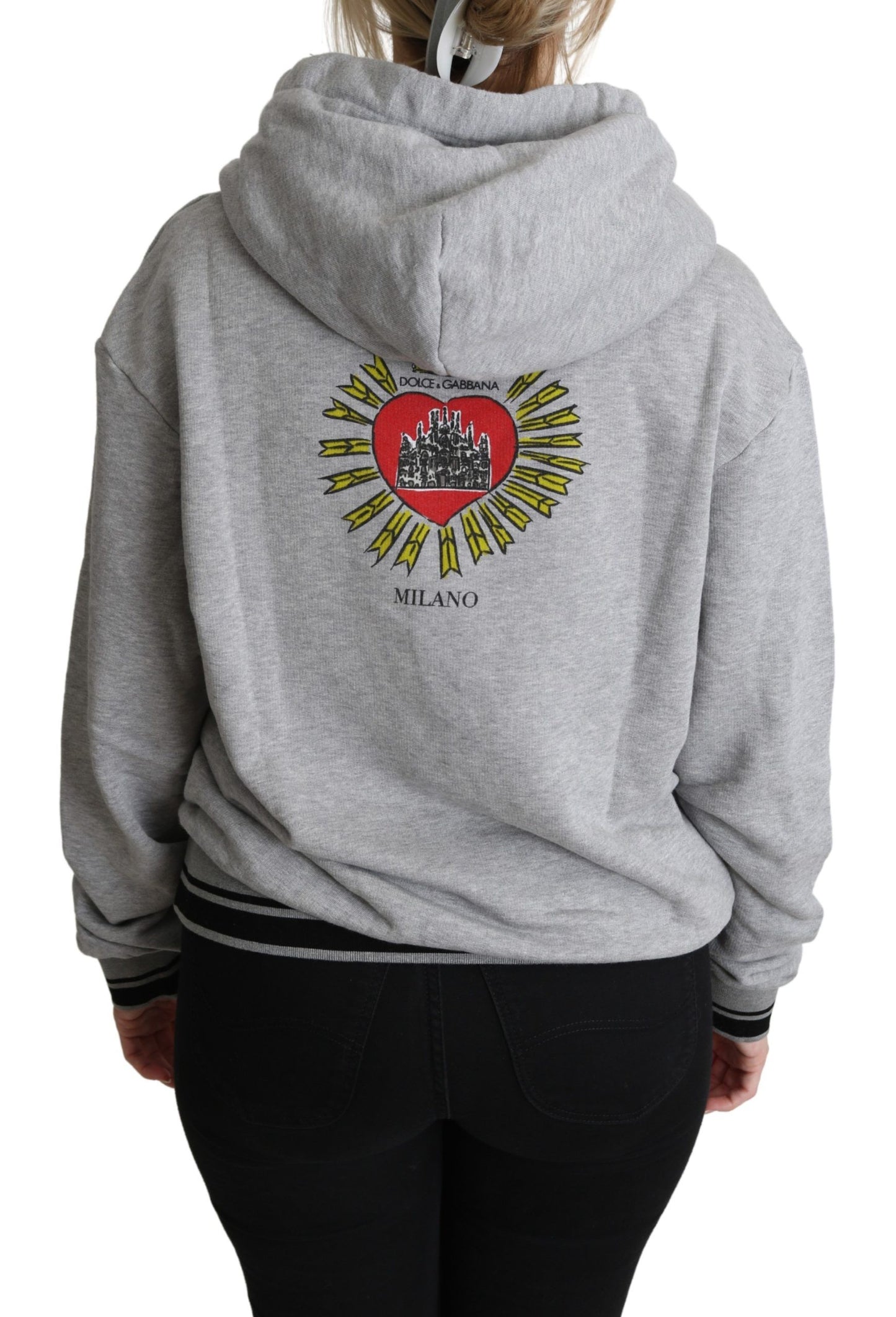 Dolce & Gabbana Grauer bedruckter Kapuzenpullover mit exklusivem Logo