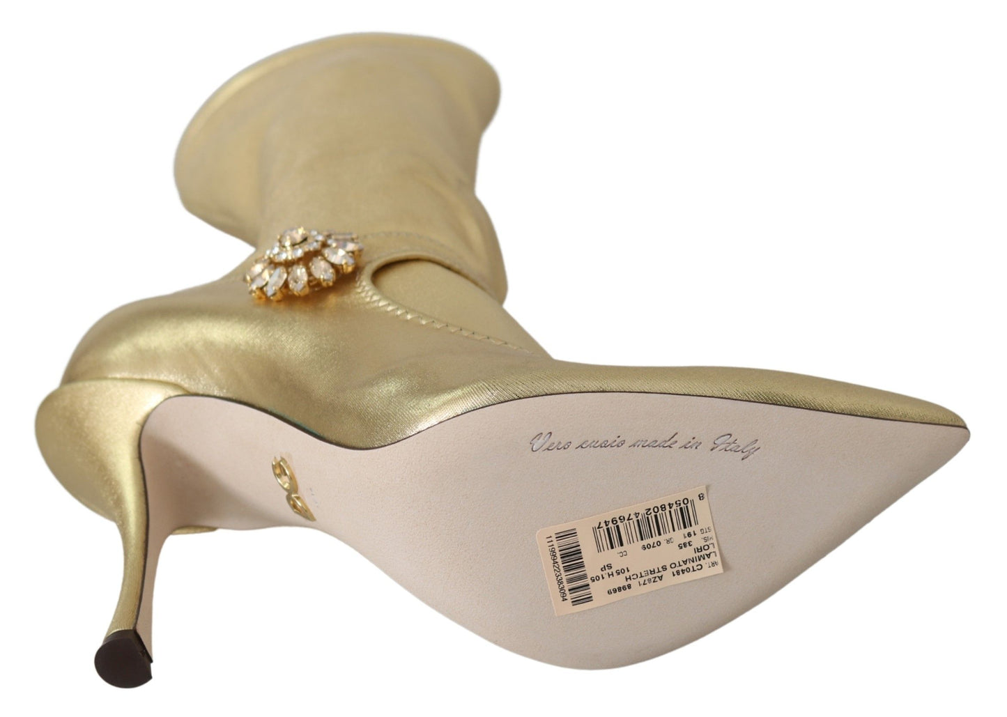 Dolce & Gabbana Elegant Gold Boot Socks with Rhinestones