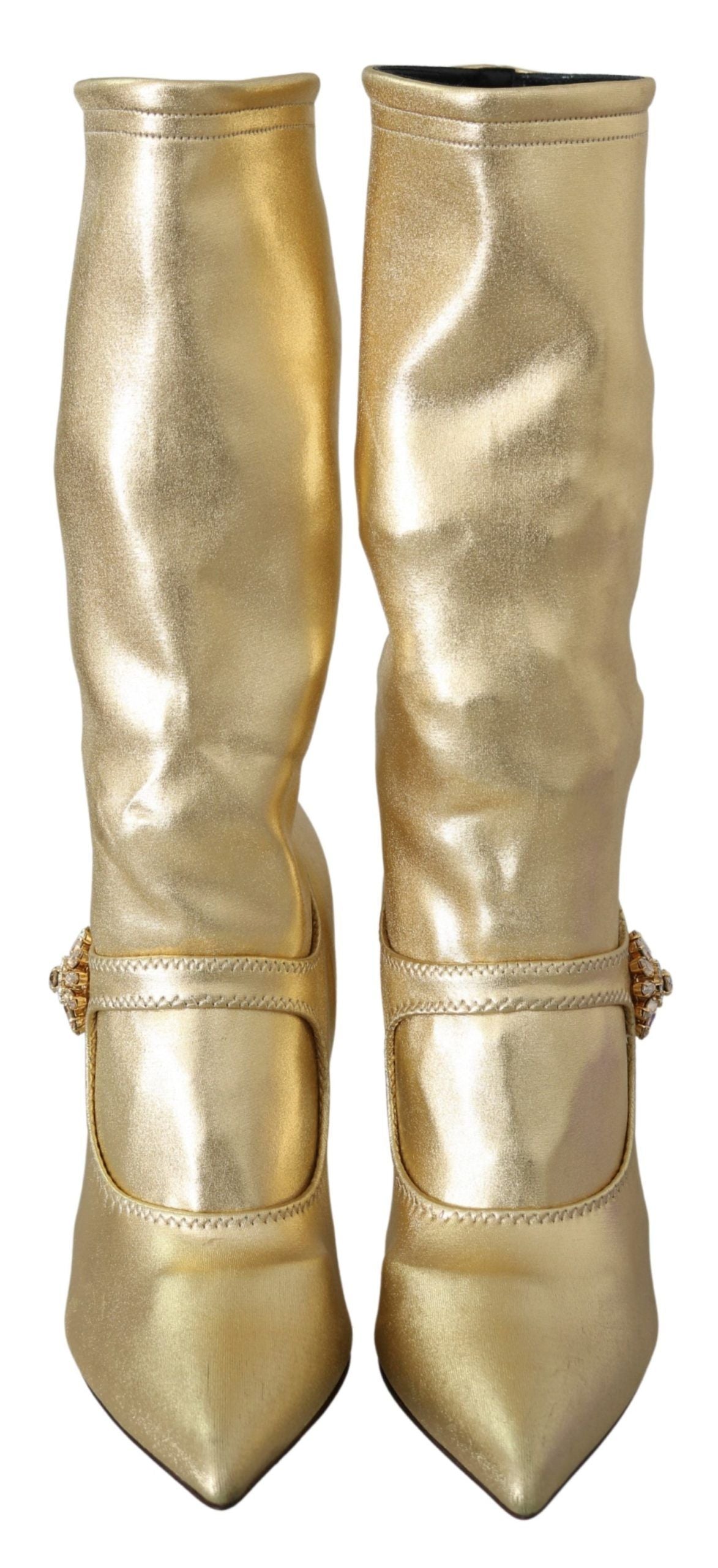 Dolce & Gabbana Elegant Gold Boot Socks with Rhinestones