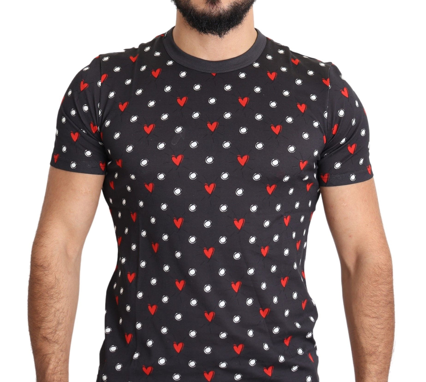 Dolce & Gabbana Dunkelgraues Baumwoll-T-Shirt mit Herzdruck für Männer